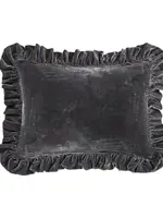 Hi End Accents Stella Faux Silk Velvet Ruffled Oblong Pillow, 16" x 21", Dark Slate, 1PC FB6800P2-OS-SL