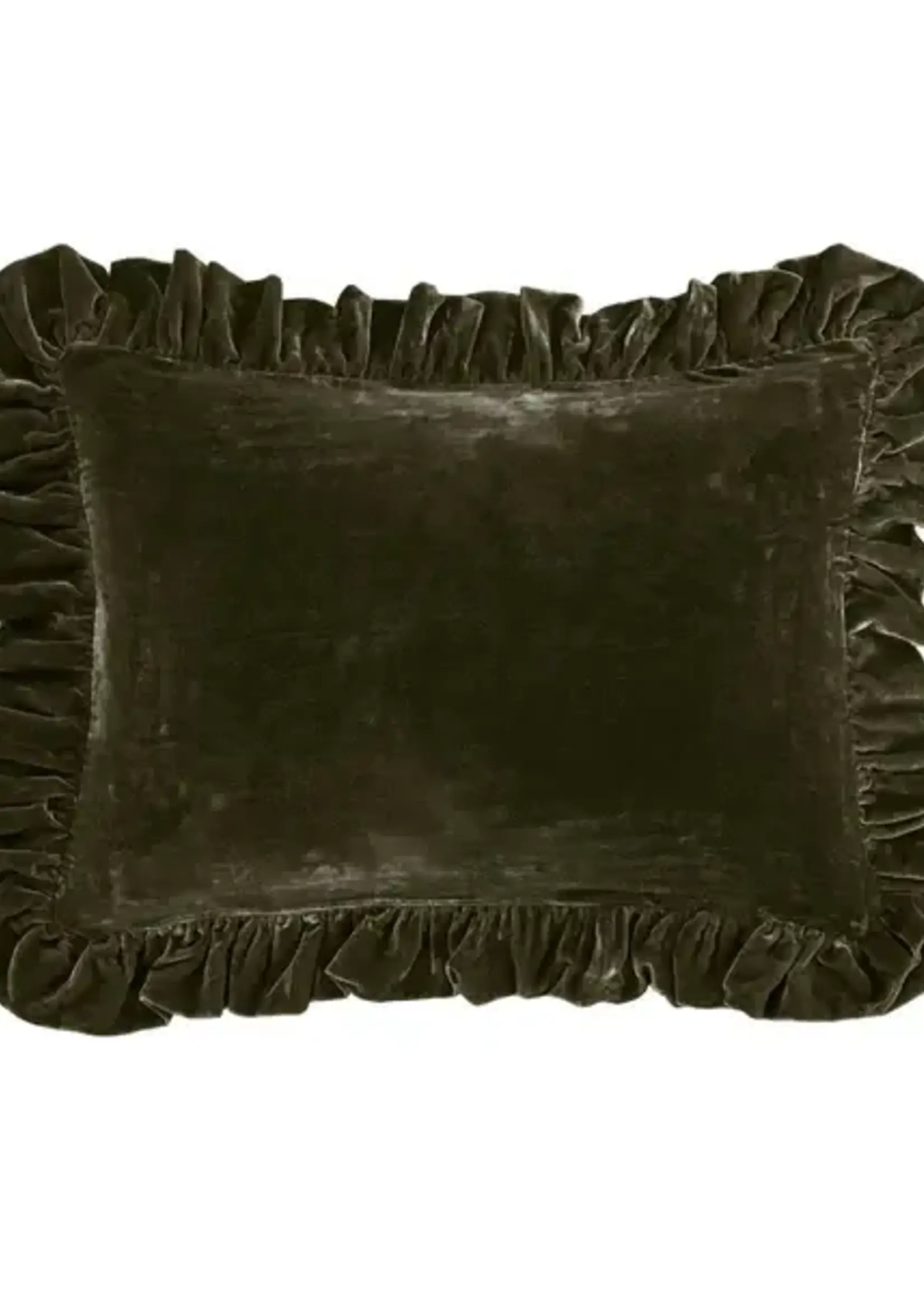 Hi End Accents Stella Faux Silk Velvet Ruffled Oblong Pillow, 16" x 21", Fern Green, 1PC FB6800P2-OS-FG