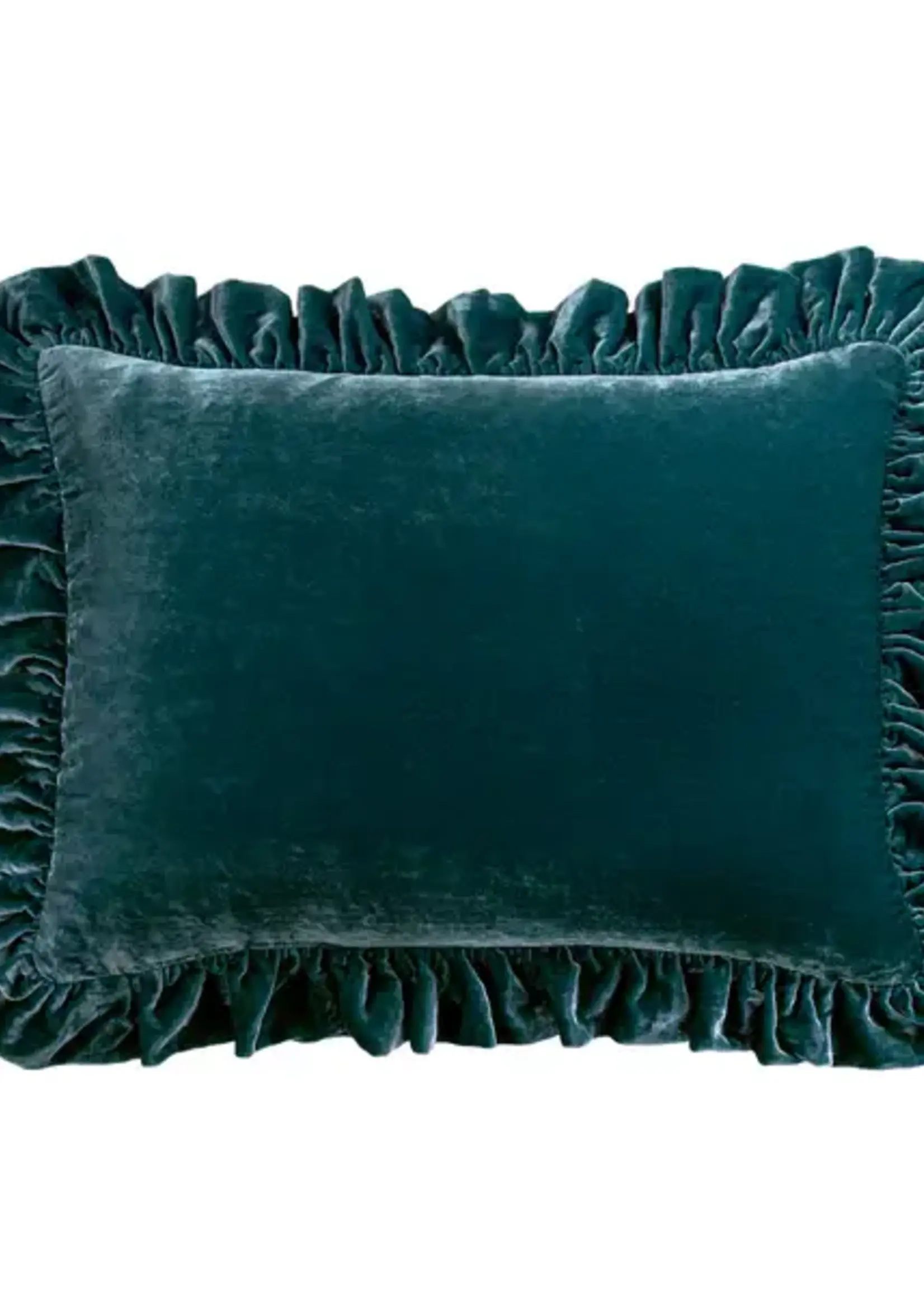 Hi End Accents Stella Faux Silk Velvet Ruffled Oblong Pillow, 16" x 21", Storm Blue, 1PC FB6800P2-OS-SU