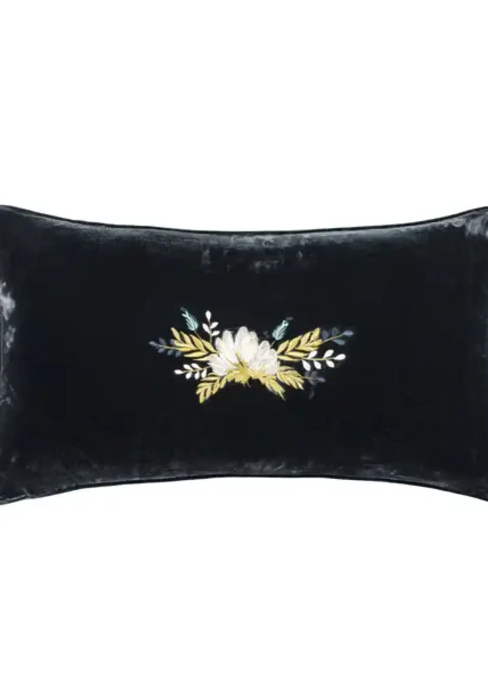 Hi End Accents Stella Western Floral Embroidered Faux Silk Velvet Lumbar Pillow, 14" x 24", Midnight Blue, 1PC FB6800P8-OS-MB