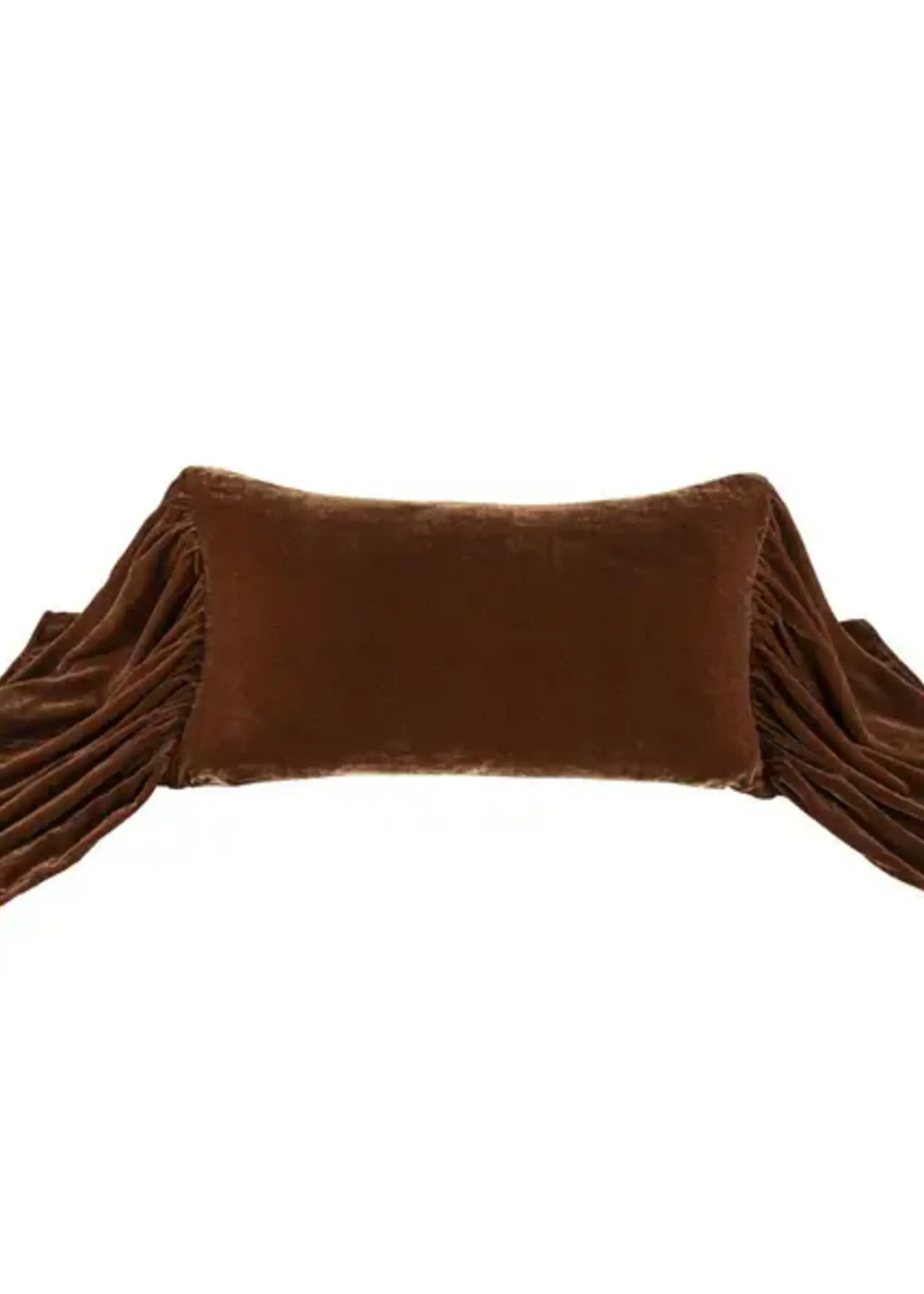 Hi End Accents Stella Faux Silk Velvet Long Ruffled Pillow, 14" x 26", Copper Brown, 1PC FB6800P7-OS-CB