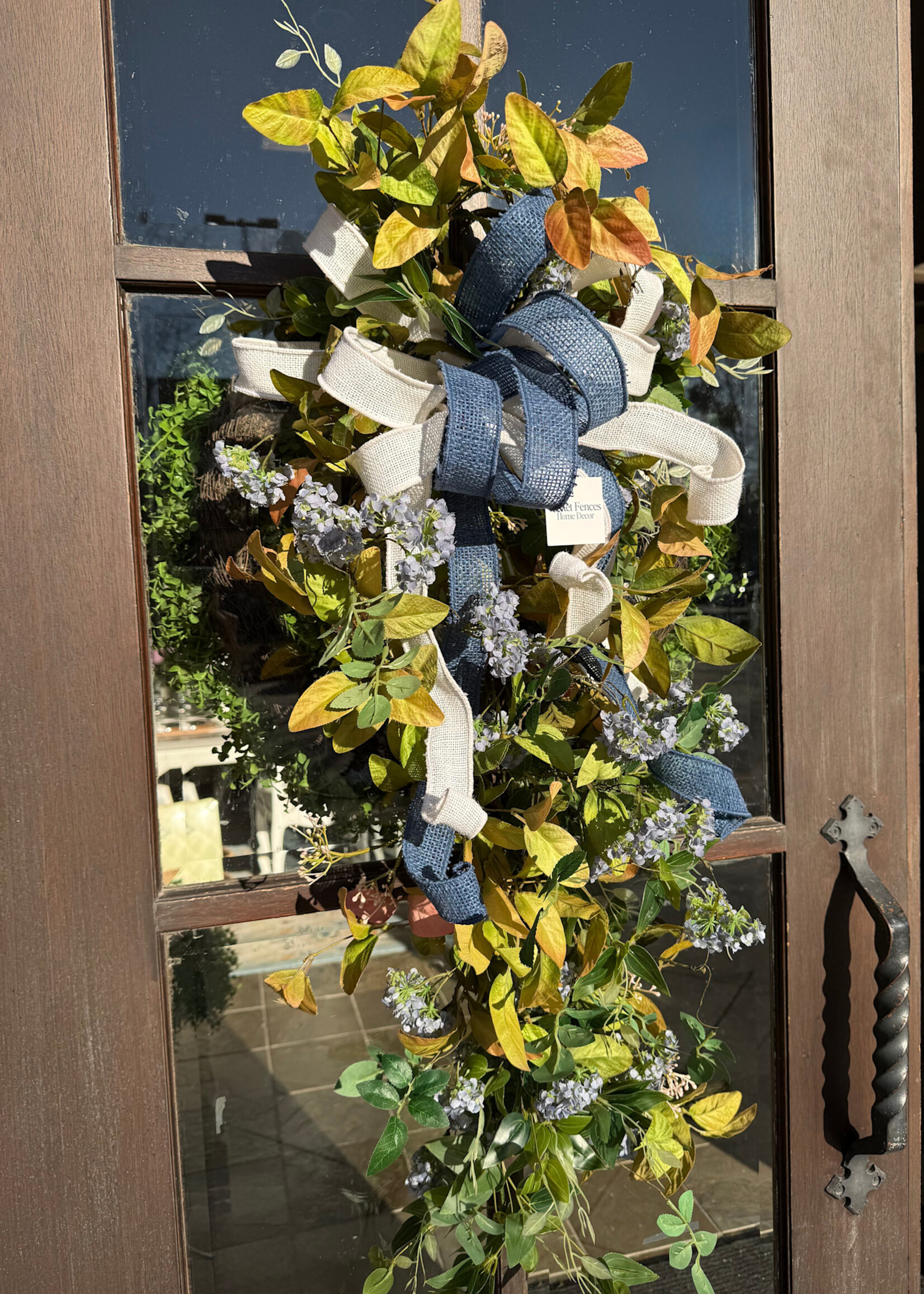 Custom Floral Hand Crafted Blue and Green Floral Swag 36”