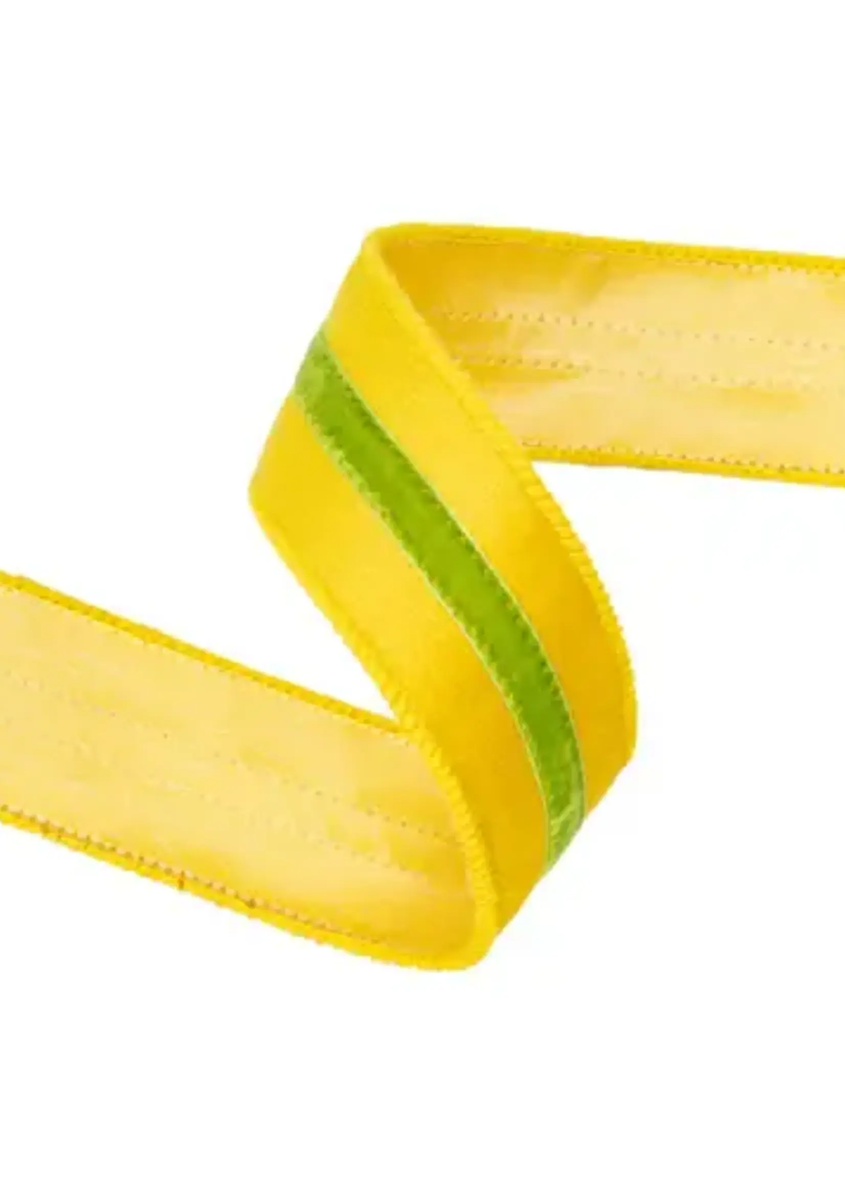 LA RIBBON 7021W-662-38E 1 1/2" Wired Velvet Ribbon w/ Trim | Yellow w/ Green Trim | 10 Yard Roll