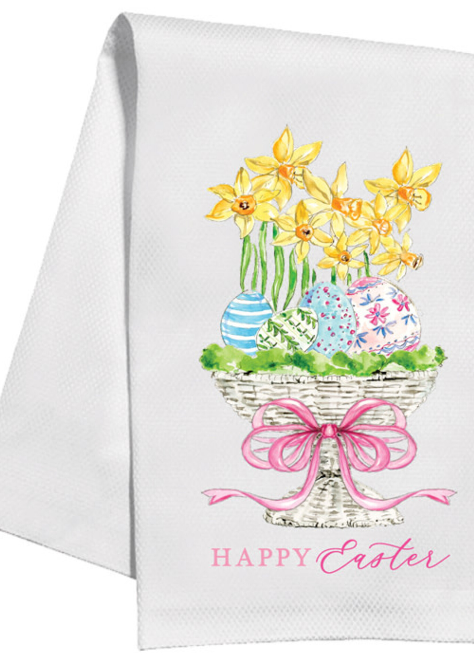 Rosanne Beck 016 1010 Kitchen Towel Handpainted Happy Easter Eggs and Daffodils