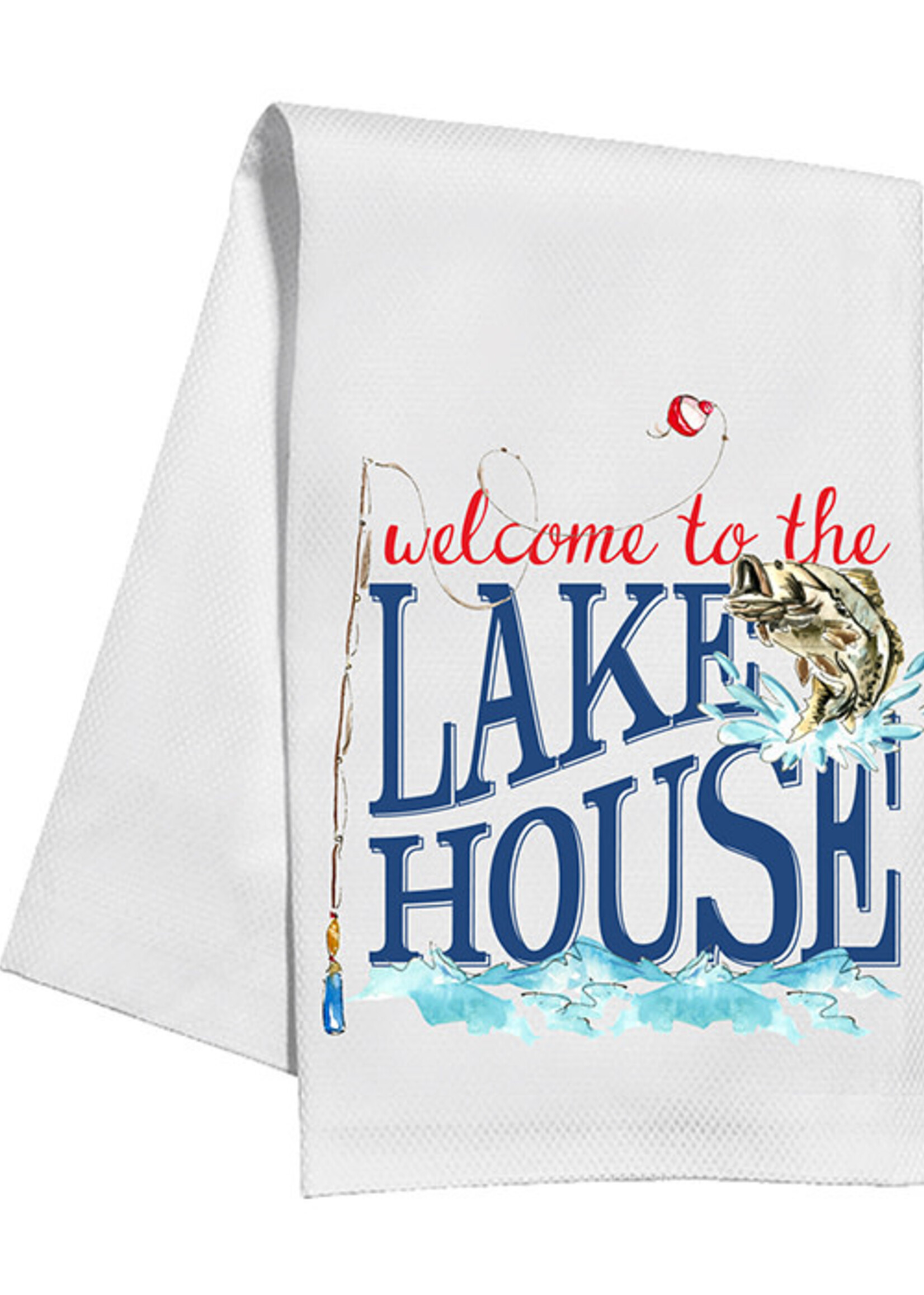 Rosanne Beck Kitchen Towel Handpainted Welcome to the Lake House Fish on the Line 016 1022