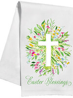 Rosanne Beck Kitchen Towel-Handpainted Easter Blessings Cross in Spring Florals and Greenery 016 1464