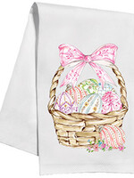 Rosanne Beck Kitchen Towel-Handpainted Easter Basket with Pink Bow Filled with Colorful Decorated Easter Eggs 016 1472
