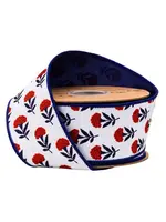 LA RIBBON 9354W-032-63E 2 1/2" Wired Dupioni Ribbon | Red/White/Blue Floral w/ Blue Backing | 10 Yard Roll