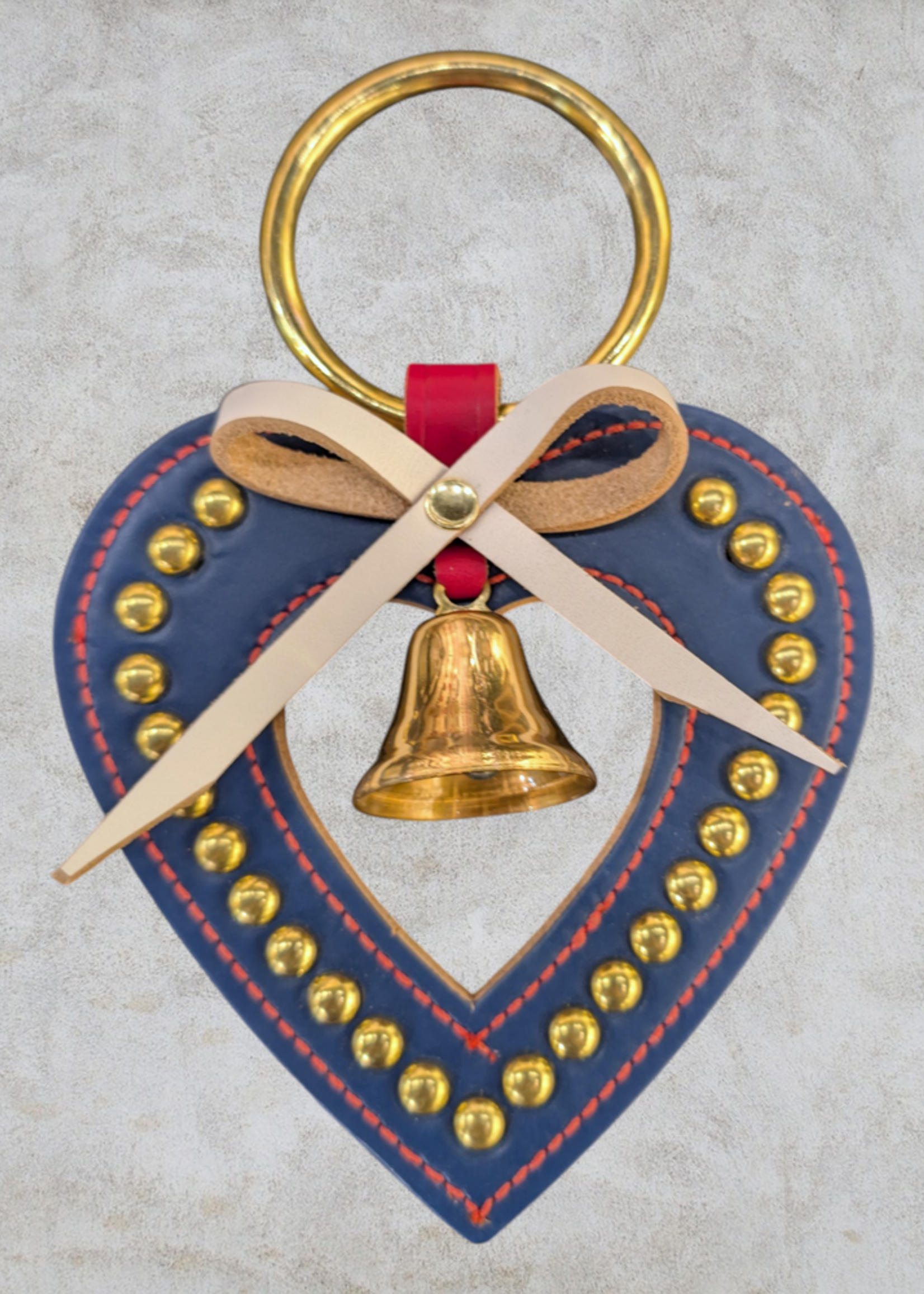 BELSNICKEL Open Heart-Studded w/ Bow Solid Brass Bell Lg Ring Top-Blue