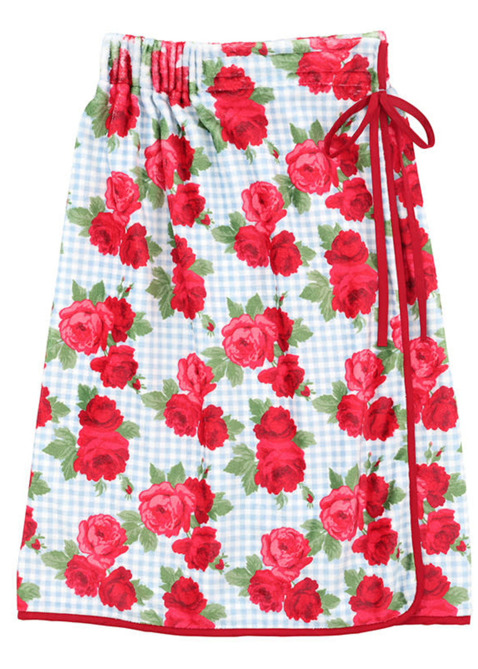 BELLA SLEEP + SPA Spa Wrap-B;ue Gingham Red-Rose w/ Bow