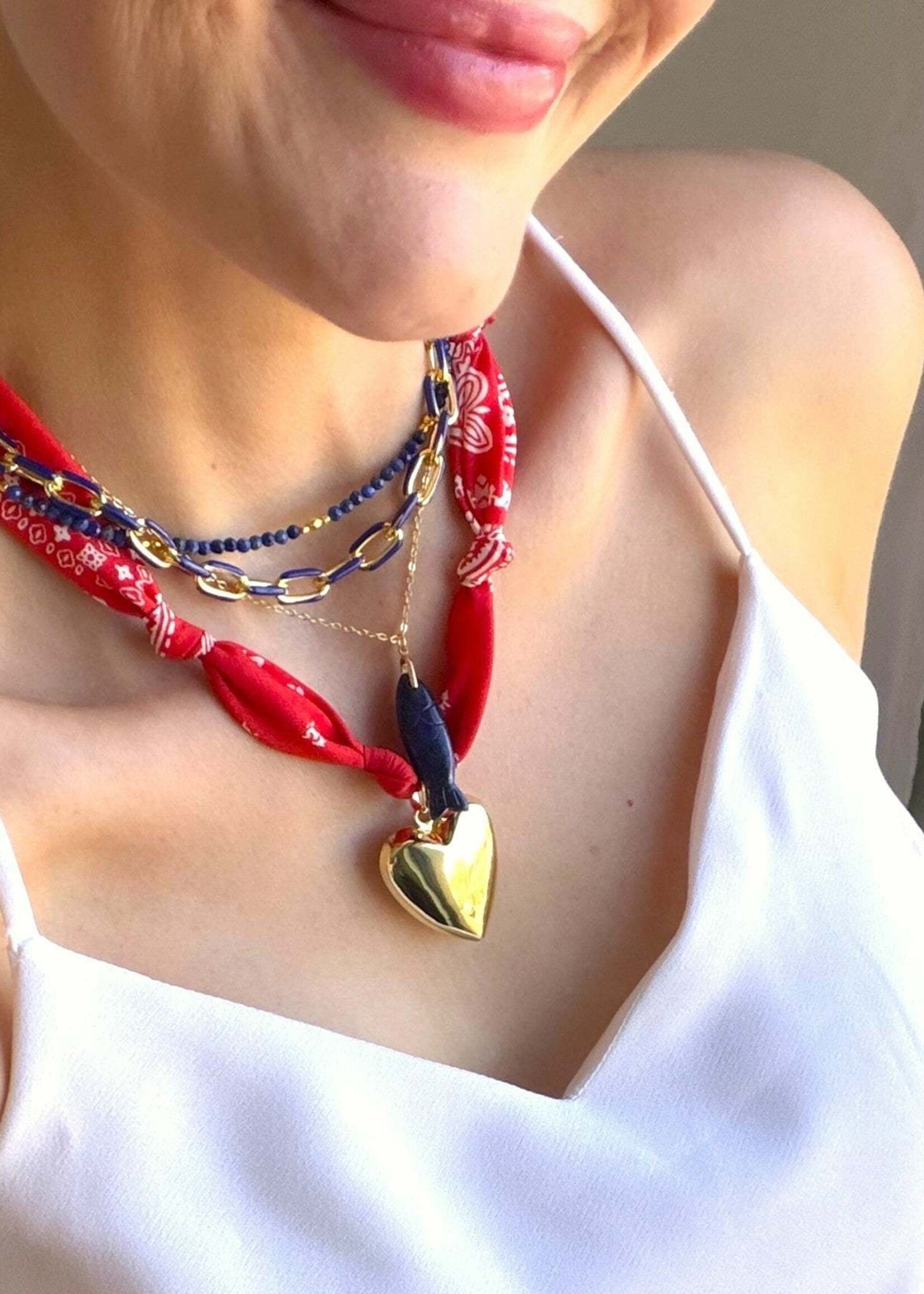 The Silver Wren Red Bandana Heart Necklace