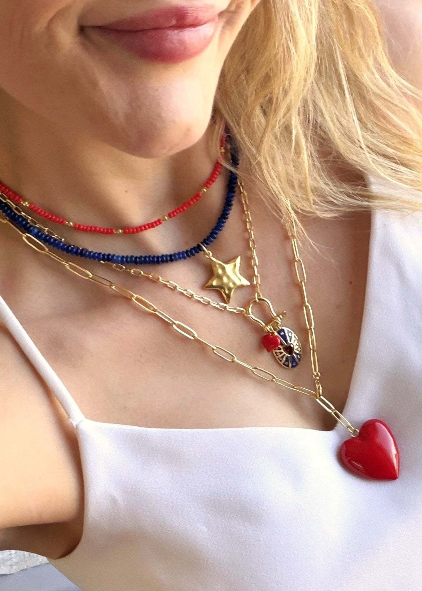 The Silver Wren Americana Star Necklace Blue