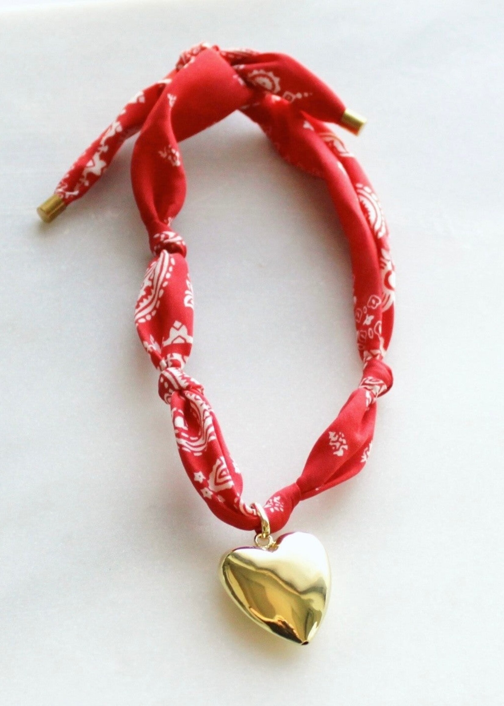 The Silver Wren Red Bandana Heart Necklace