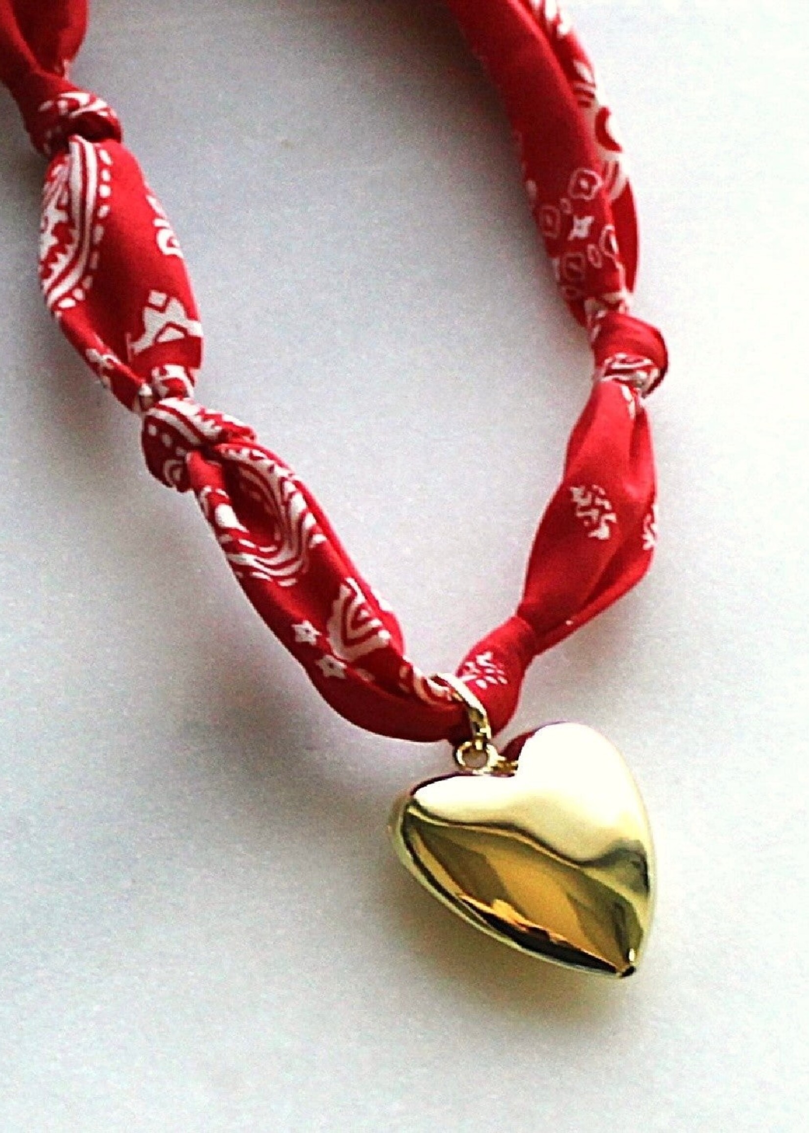 The Silver Wren Red Bandana Heart Necklace