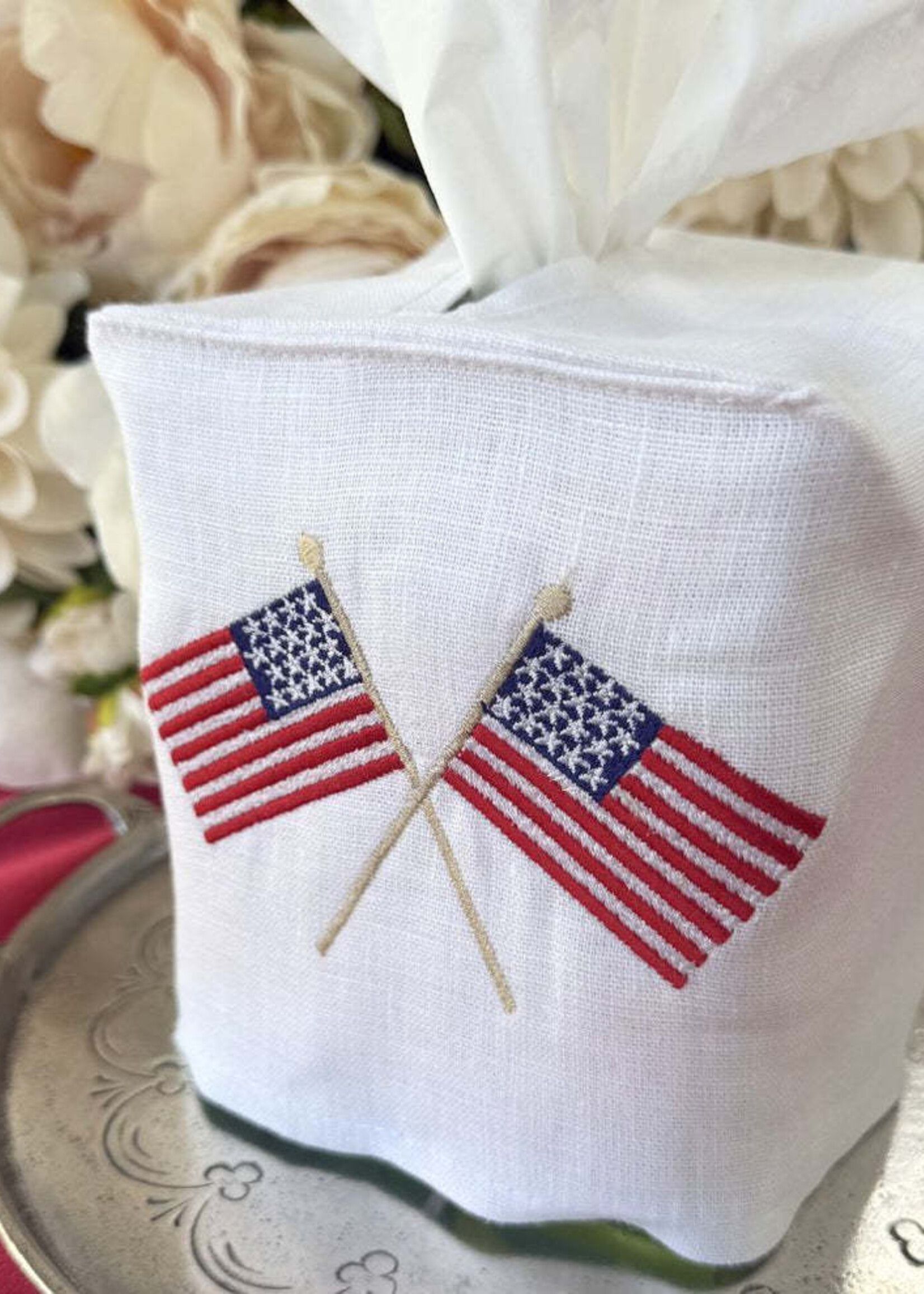 Arte Italica TB1034 Tissue Box Cover, American Flags, White