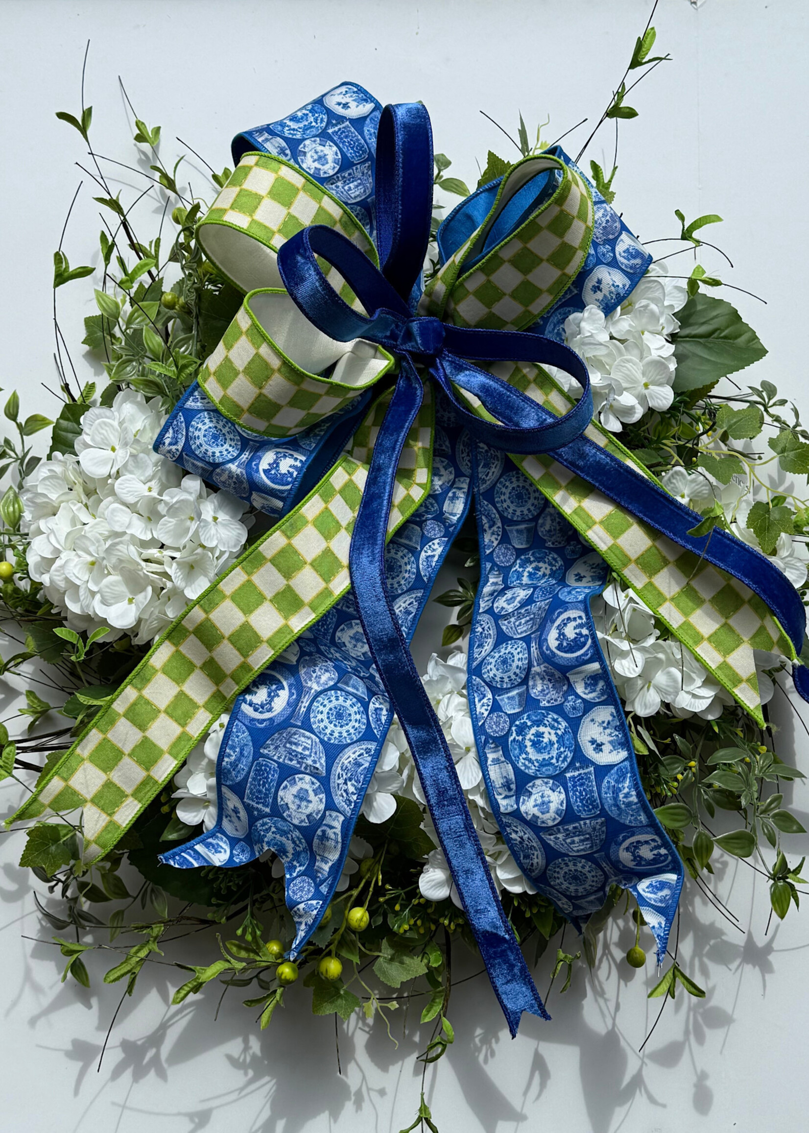Custom Floral Blue Willow Hydrangea Wreath