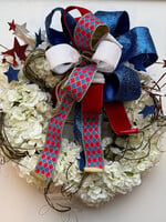 handcrafted floral Handcrafted Patriotic White Hydrangea Wreath