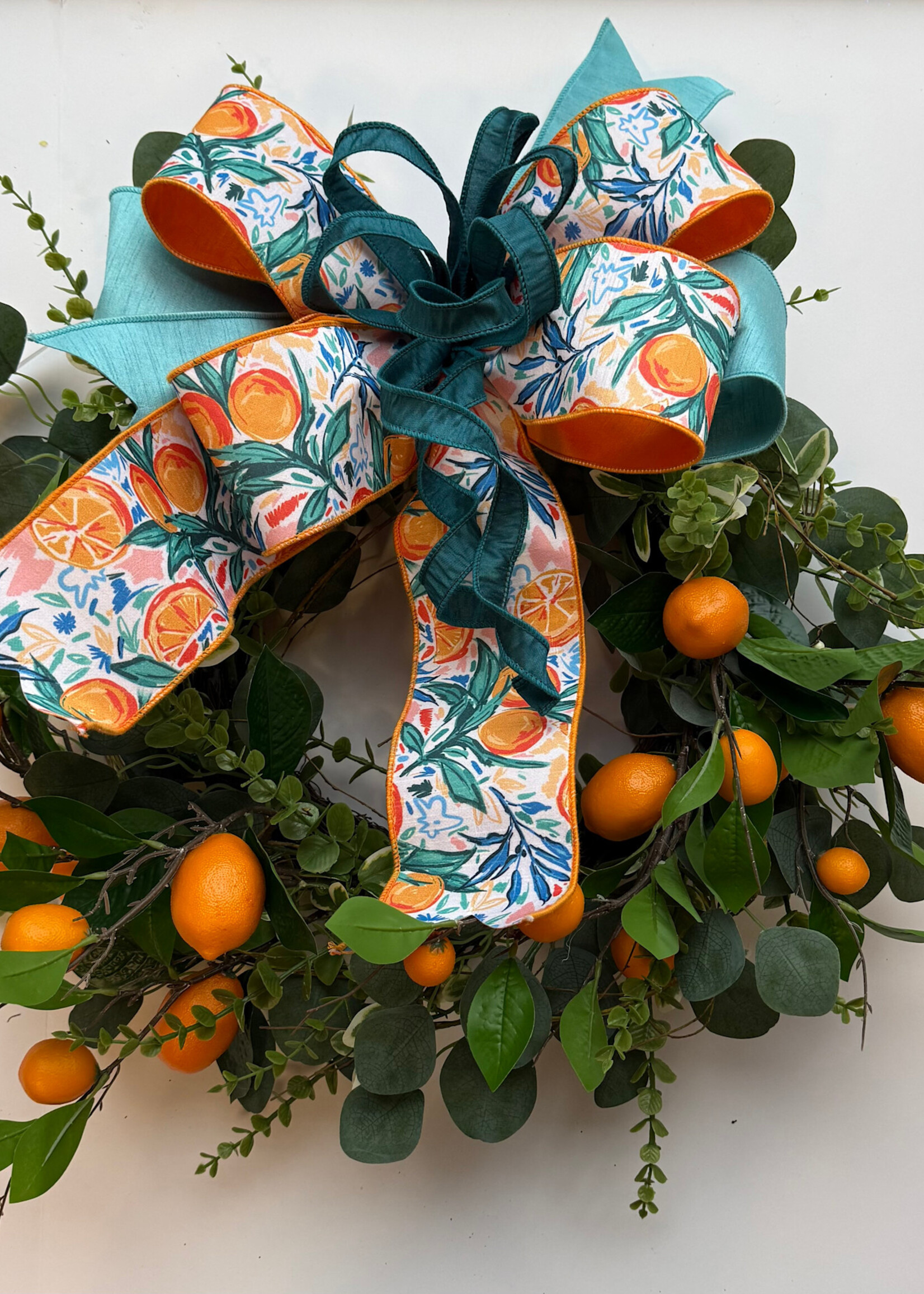 handcrafted floral Handcrafted Orange Wreath w/ Bow