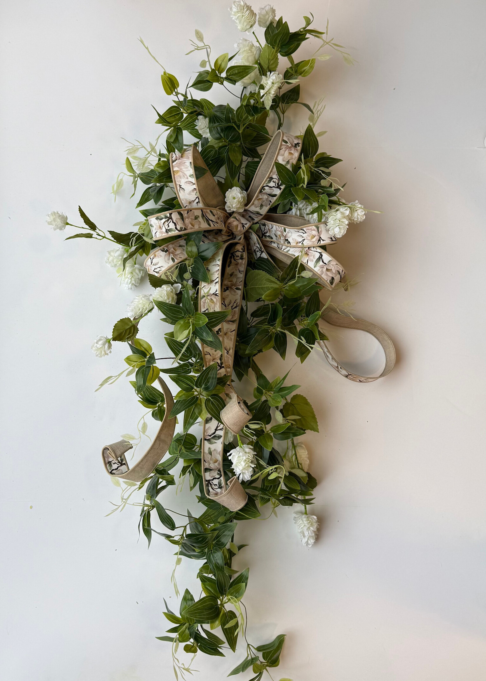 handcrafted floral Handcrafted Greenery and White Hops Swag w/ Bow