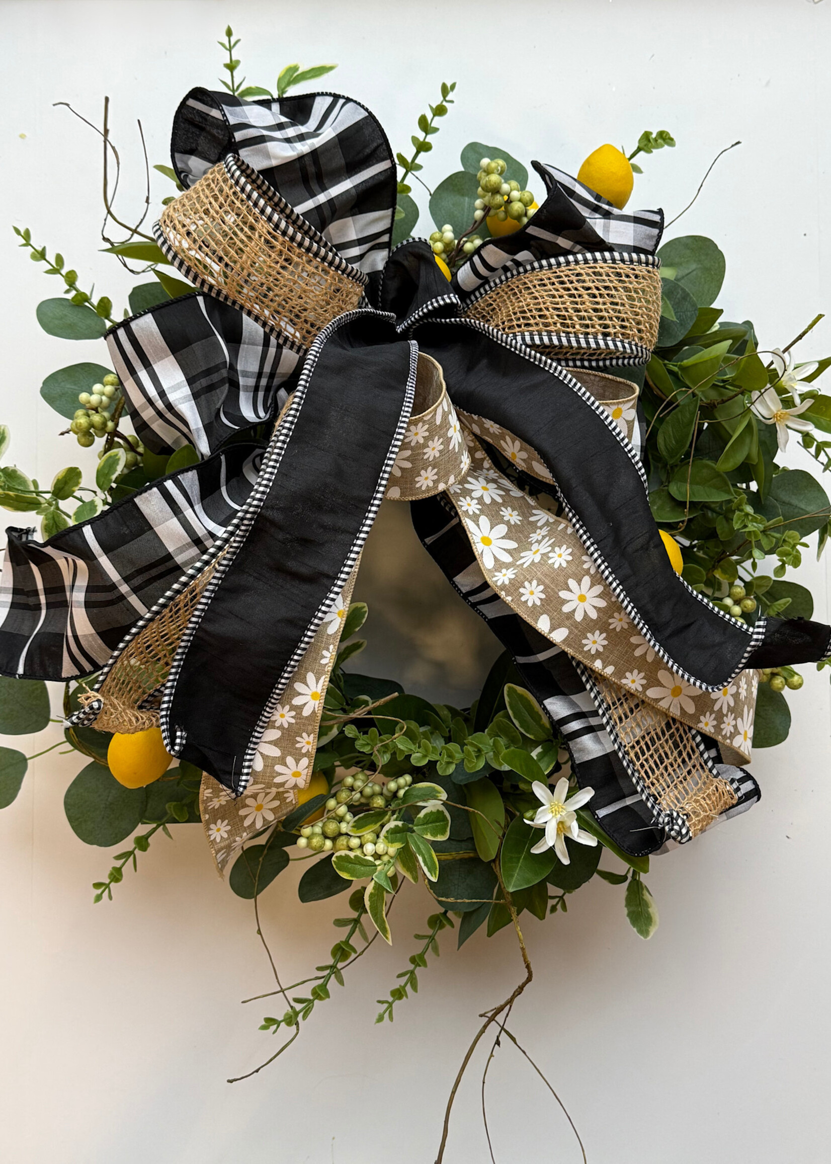 handcrafted floral Handcrafted Lemon Greenery Wreath w/ Bow