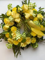 handcrafted floral Handcrafted Yellow Rose Wreath w/ Bow