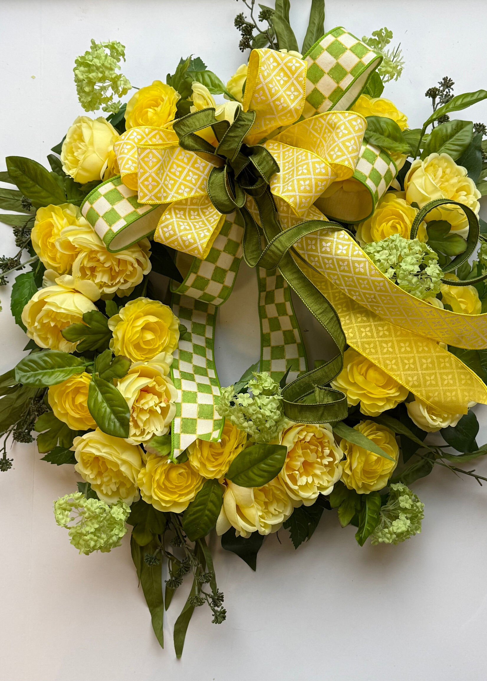 handcrafted floral Handcrafted Yellow Rose Wreath w/ Bow