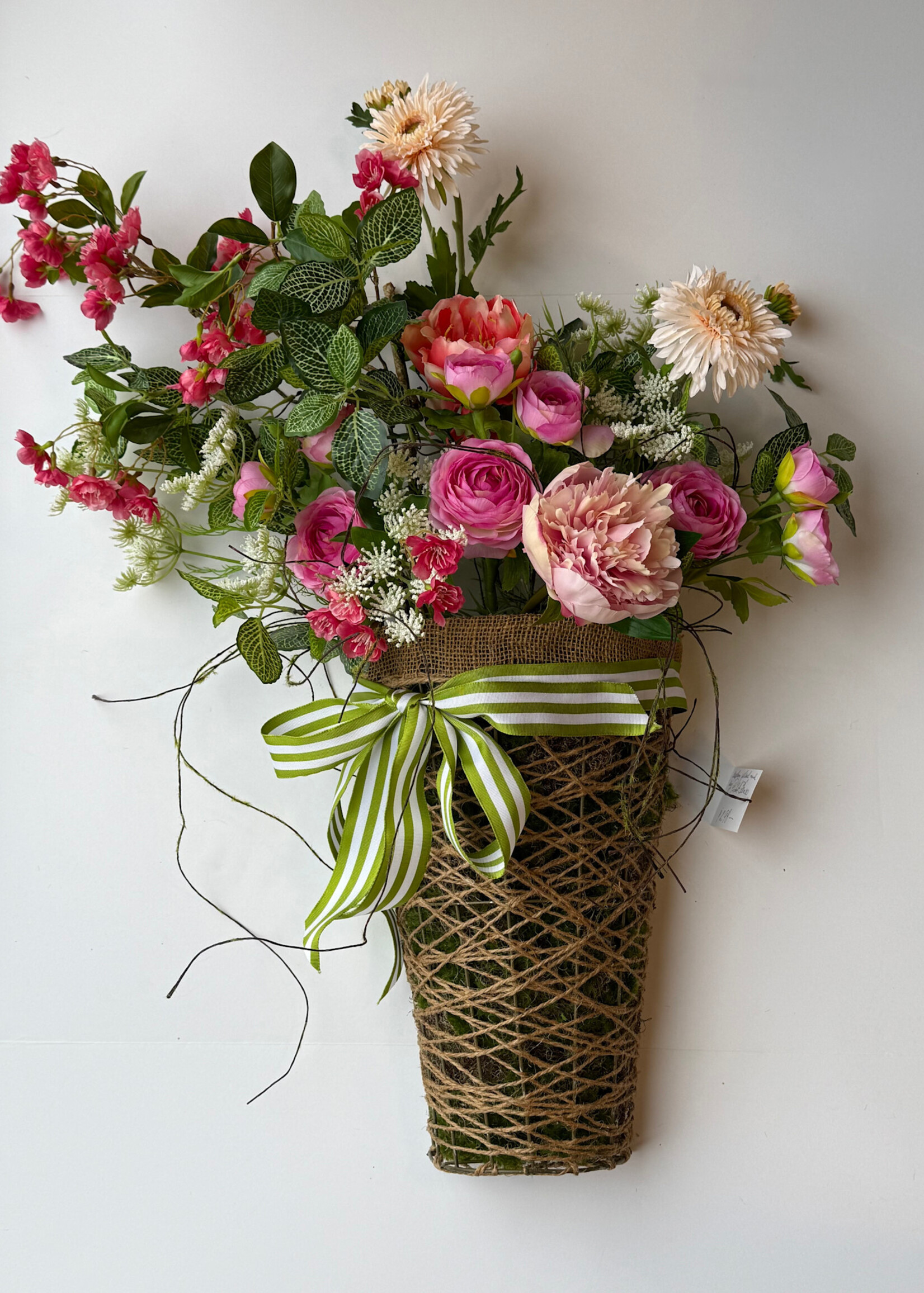 handcrafted floral Handcrafted Floral in Wall Basket w/ Bow