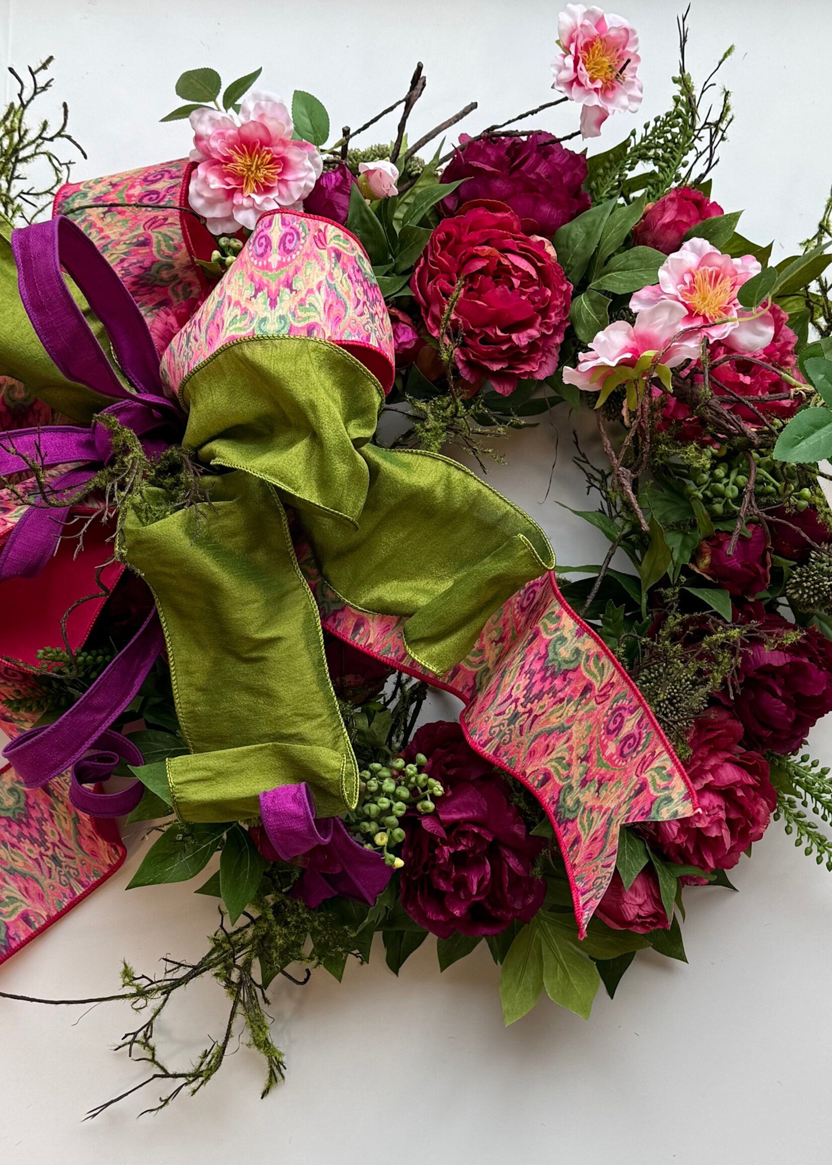 handcrafted floral Handcrafted Peony and Floral Wreath w/ Bow