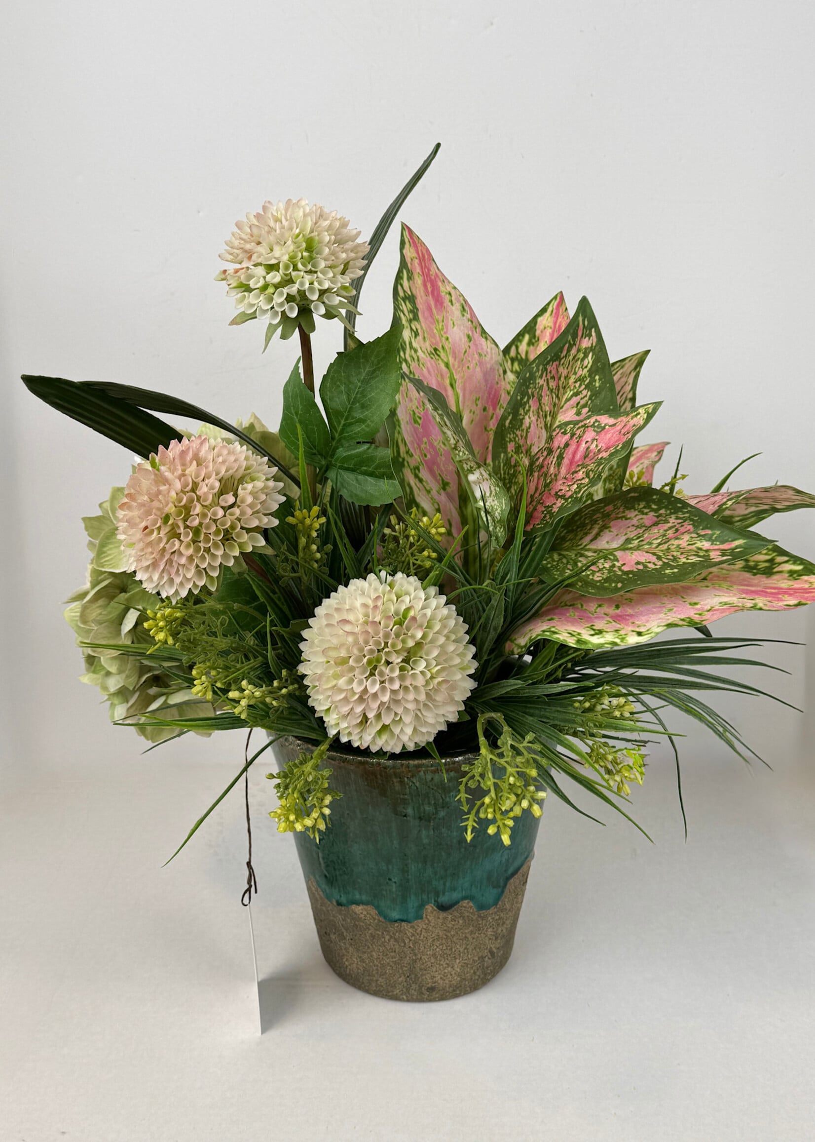 handcrafted floral Handcrafted Mixed Greenery and Floral in Glazed Pot