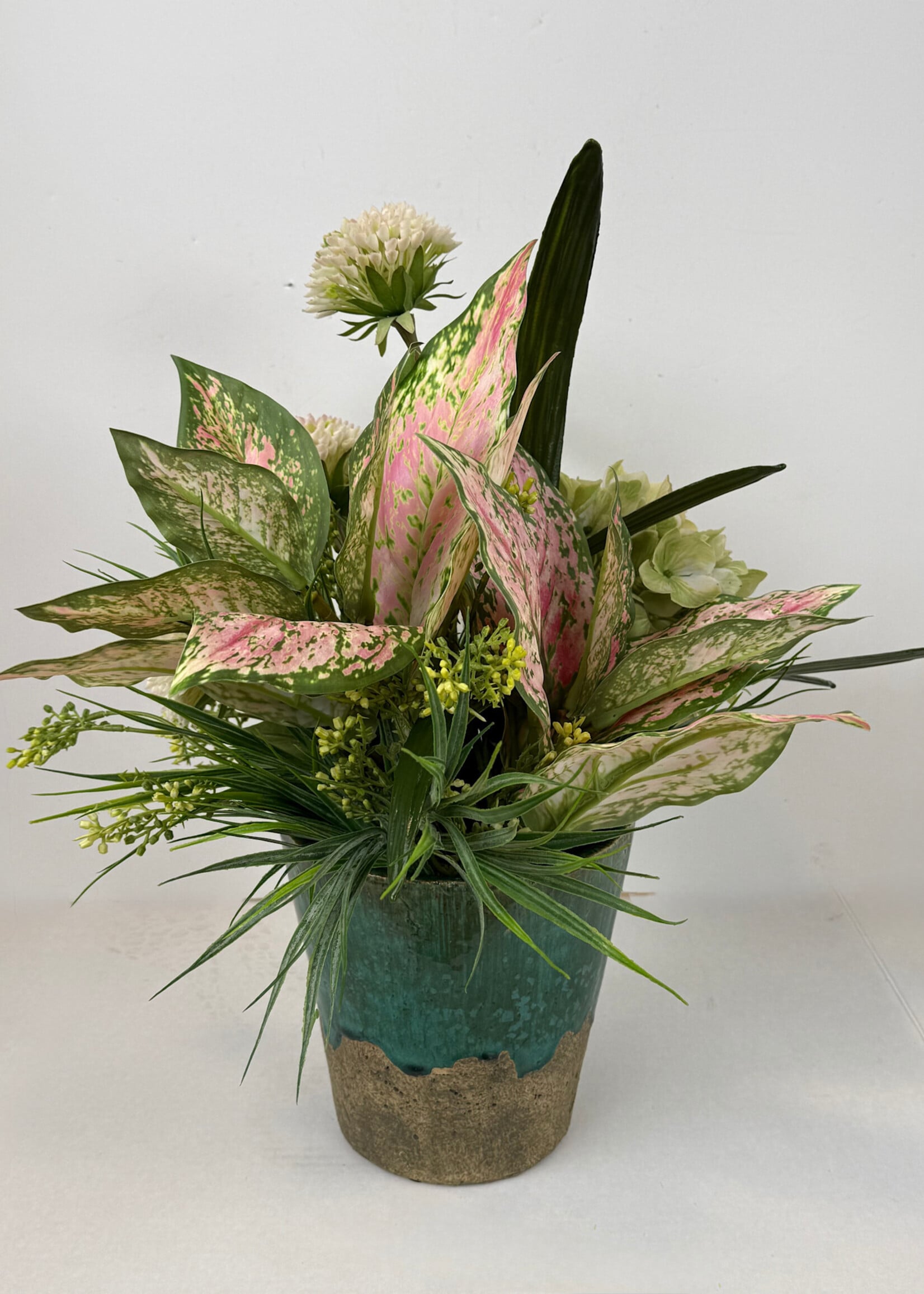 handcrafted floral Handcrafted Mixed Greenery and Floral in Glazed Pot