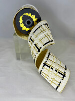 JME JME-WN25-174-IVR Embroidered Ivory, Gold, Black Plaid Dupion Fused Gold