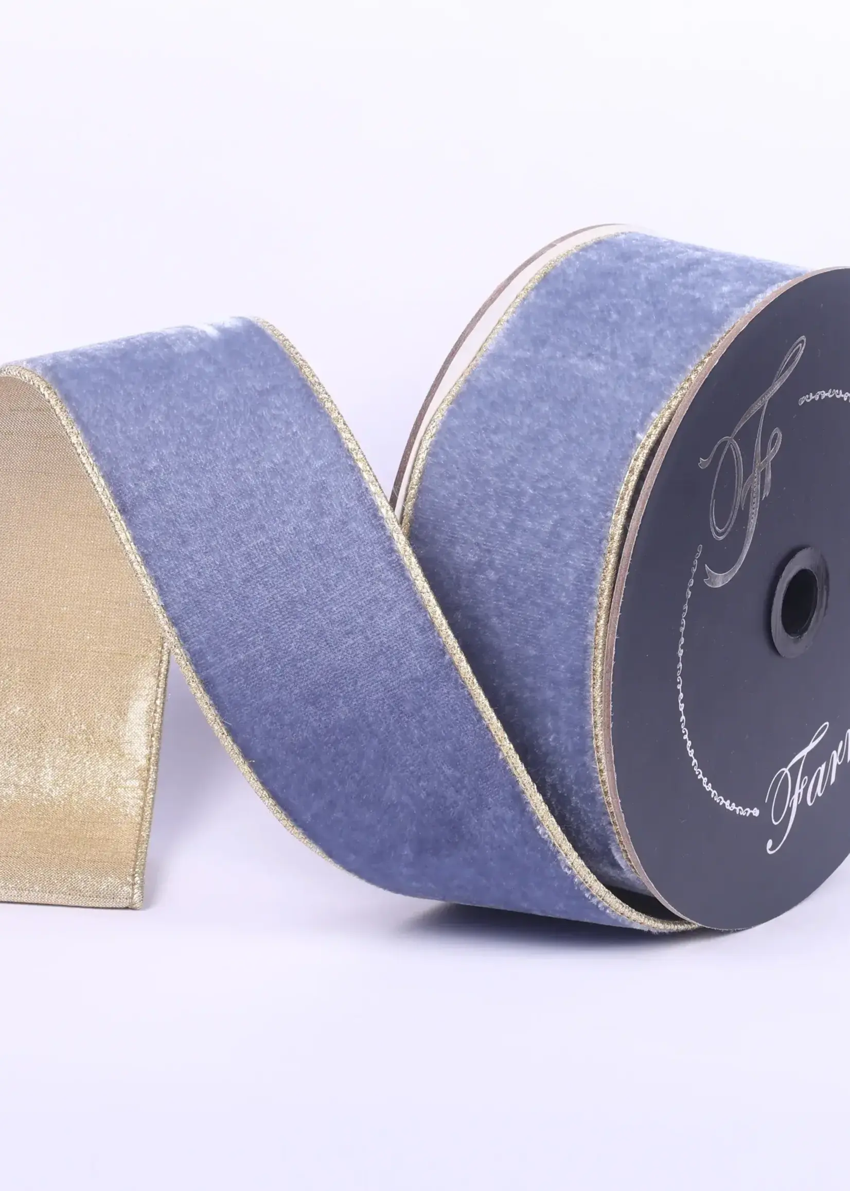 Farrisilk FLASHY VELVET RIBBON, STEEL BLUE, 2.5"X10YD
