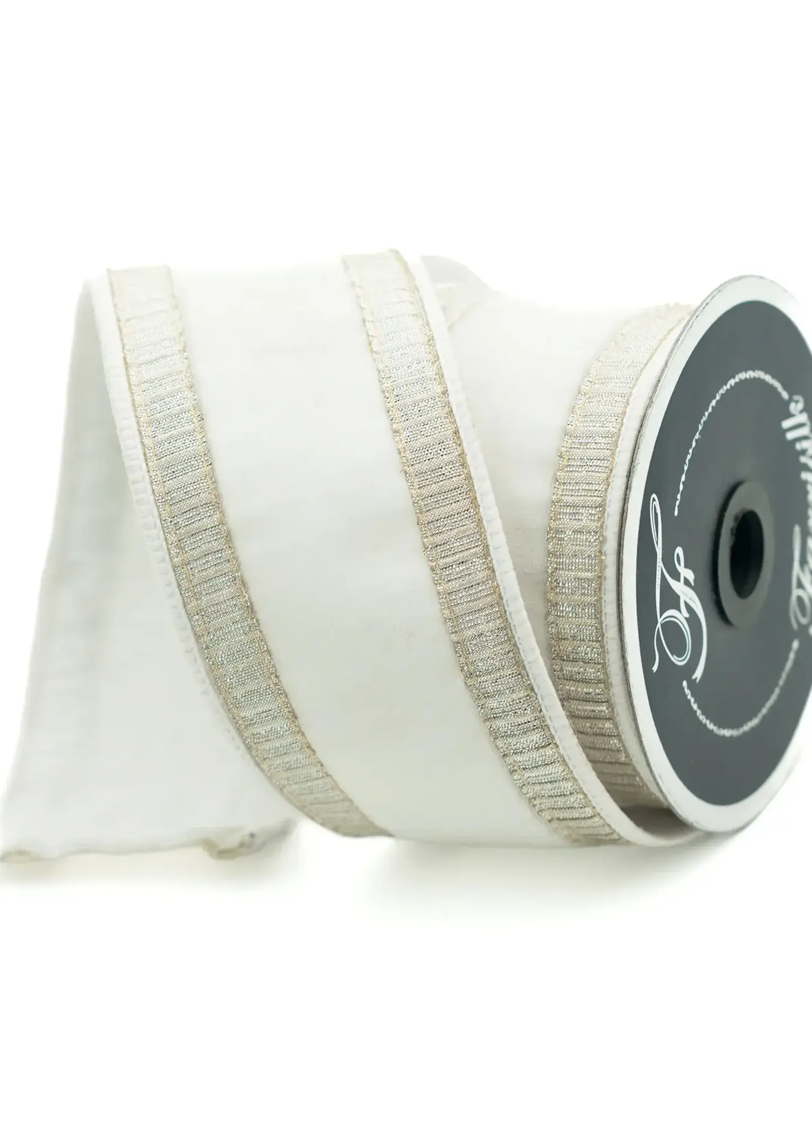Farrisilk PLEATED BORDERS, WHITE AND PLATINUM, 2.5"X10YD