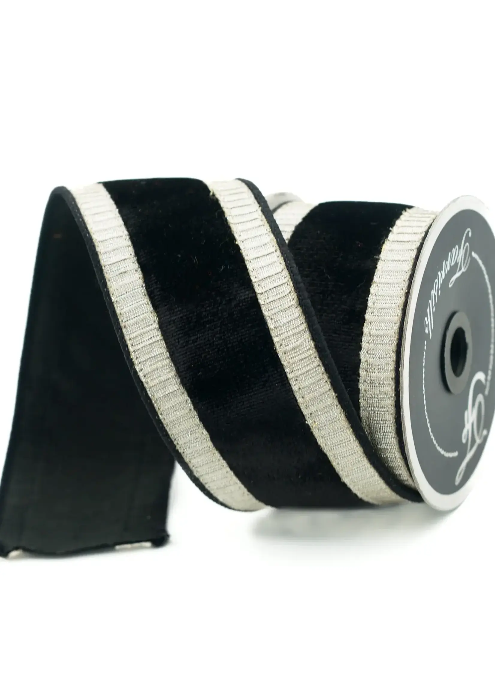 Farrisilk PLEATED BORDERS, BLACK AND PLATINUM, 4"X10YD