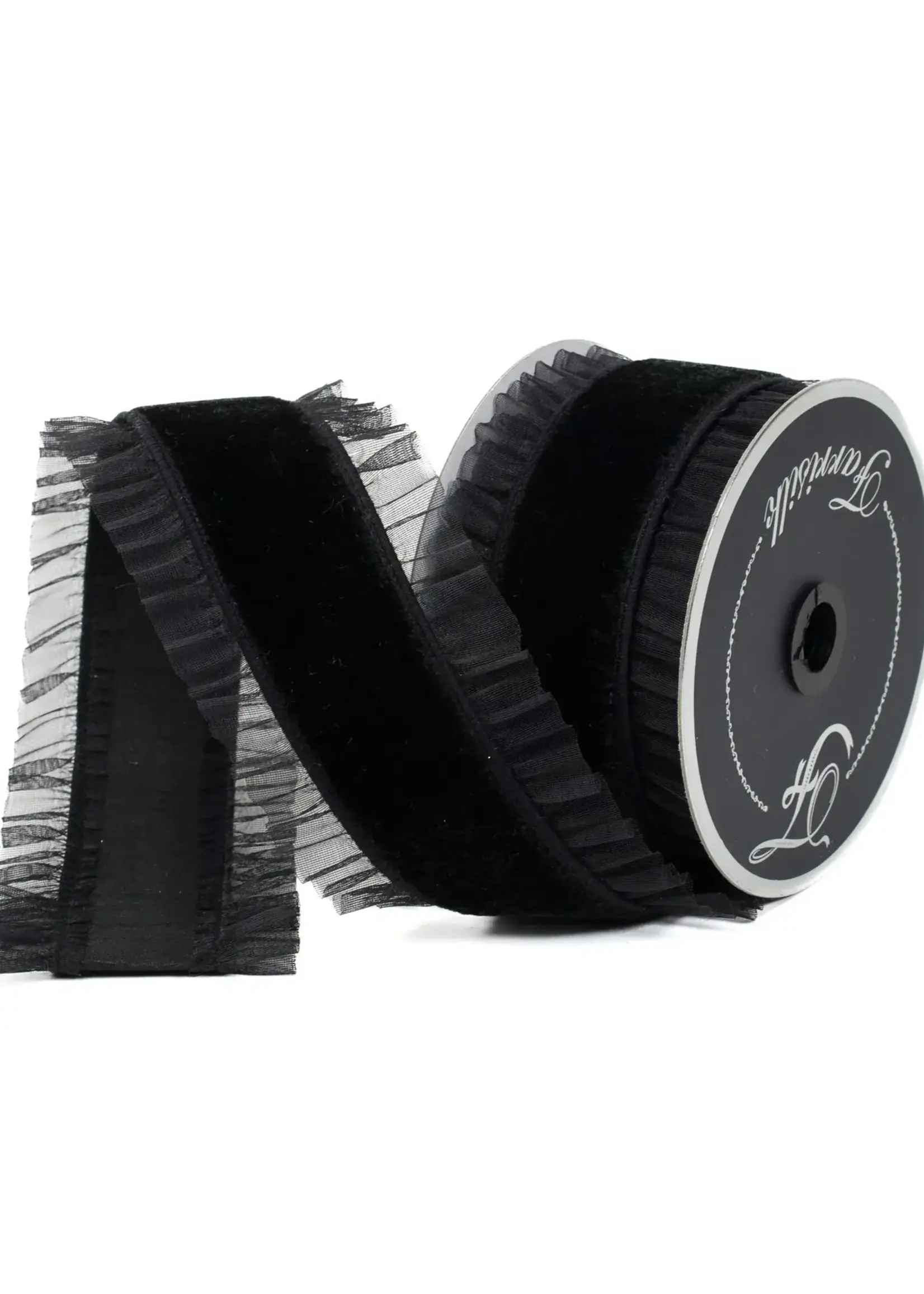 Farrisilk SHEER RUFFLE RIBBON, BLACK, 3"X10YD