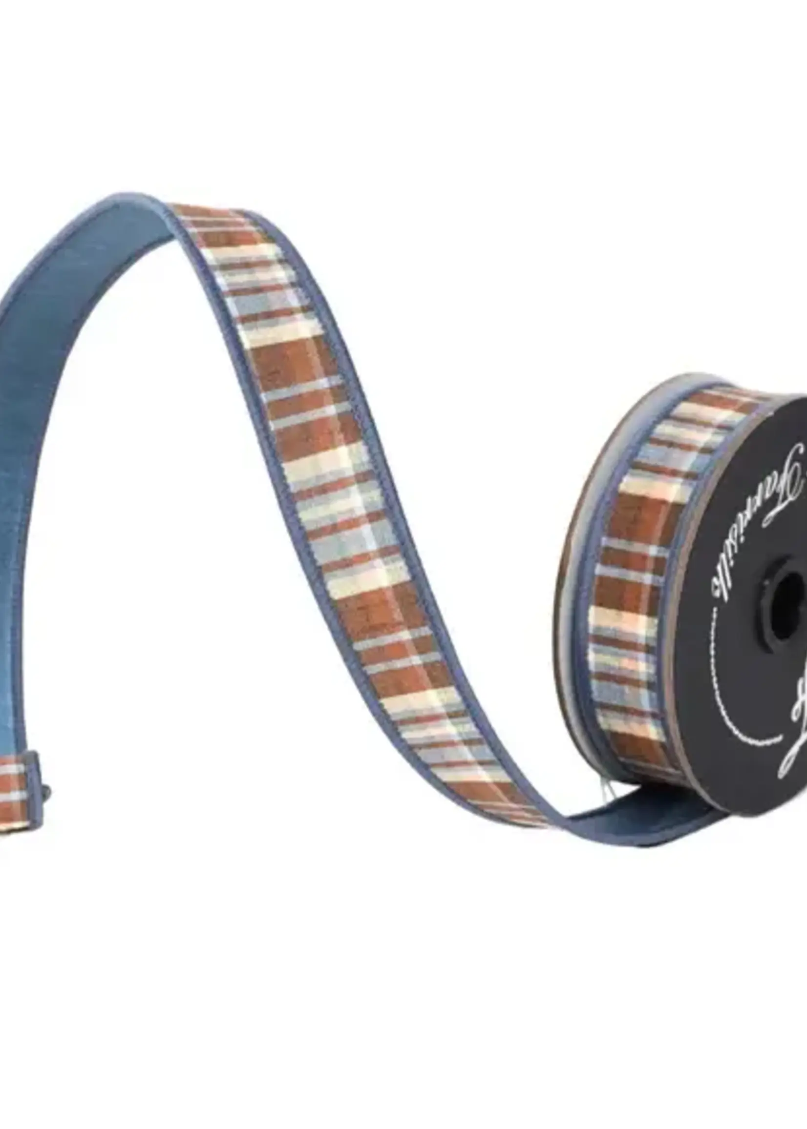 Farrisilk CHRISTMAS PLAID, STEEL BLUE CHOCOLATE, 1"X10YD
