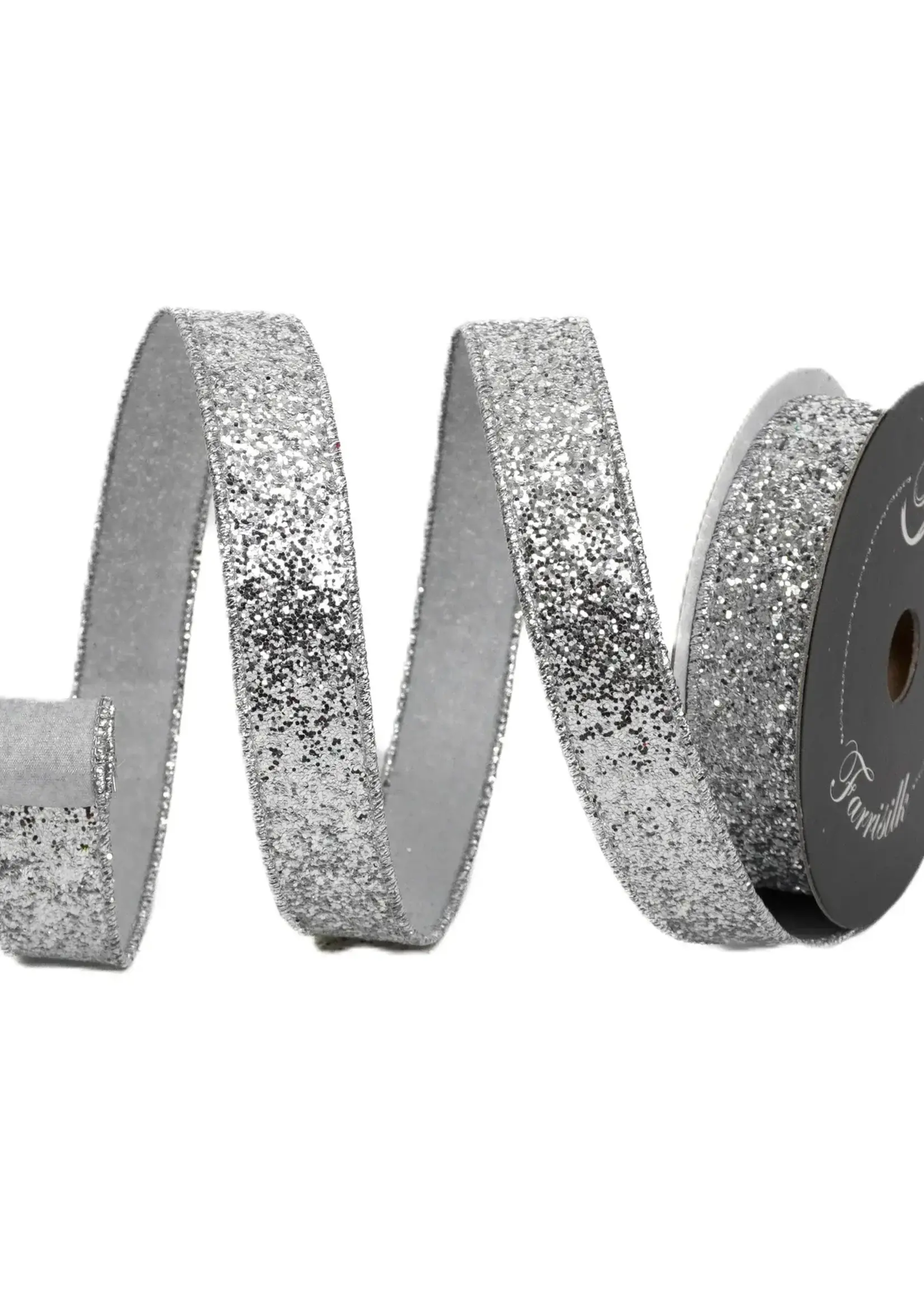 Farrisilk GLITTER MAGIC RIBBON, SILVER, 1"X10YD