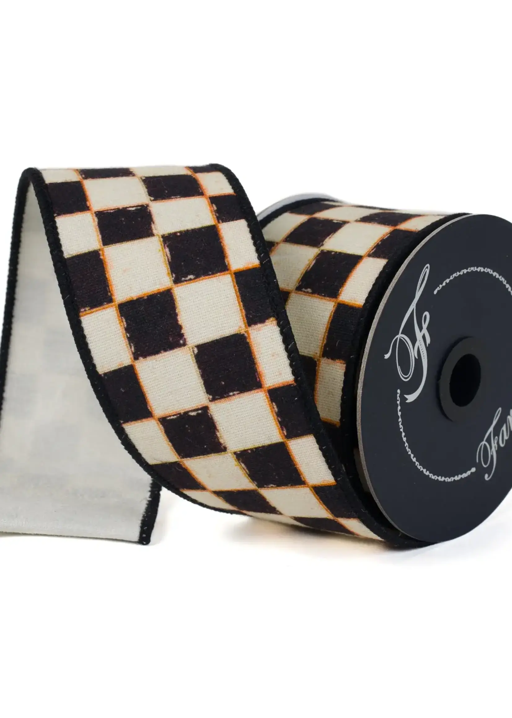 Farrisilk GALLERY CHECKER RIBBON, BLACK AND WHITE, 2.5"X10YD