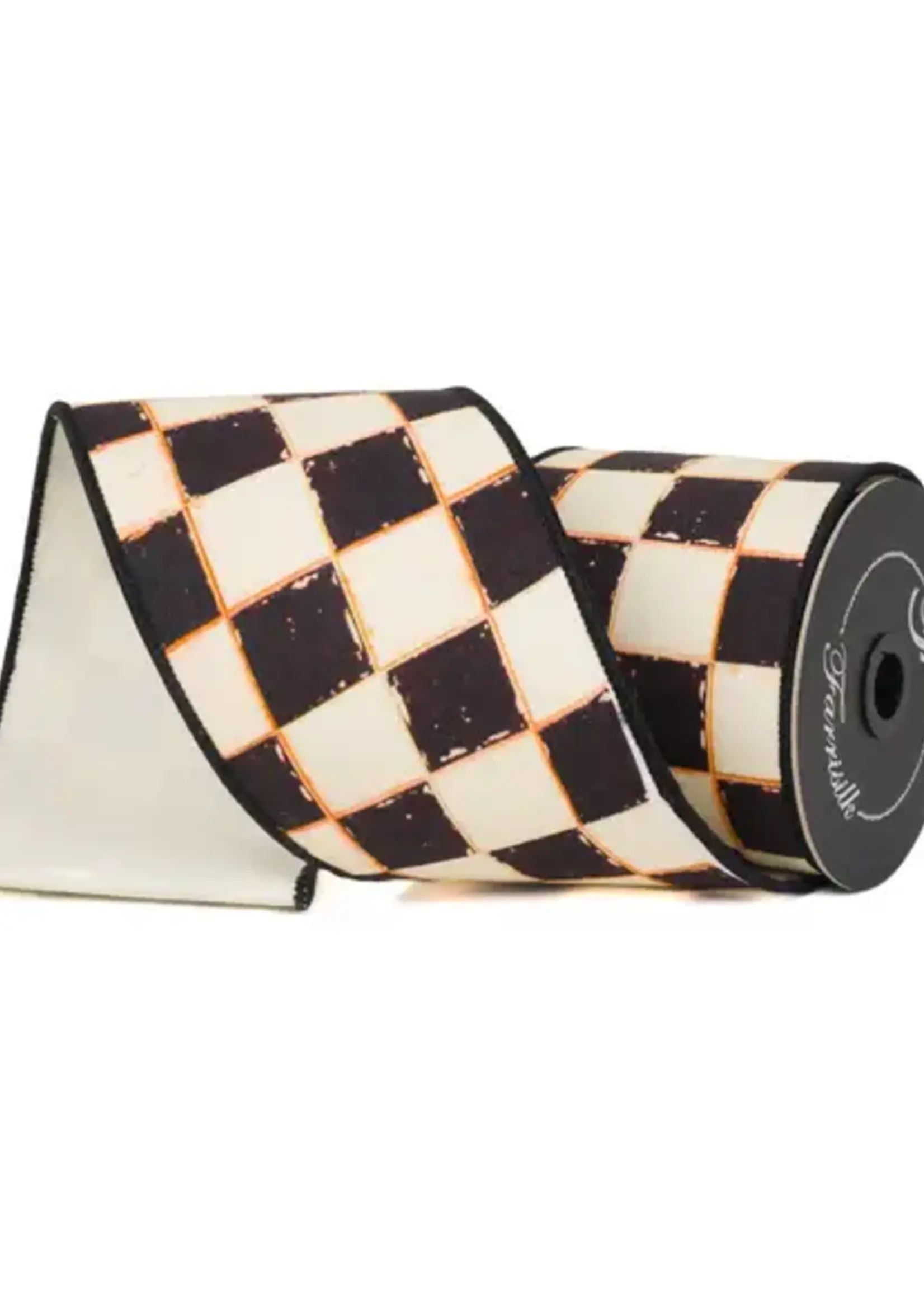 Farrisilk GALLERY CHECKER RIBBON, BLACK AND WHITE, 4"X10YD