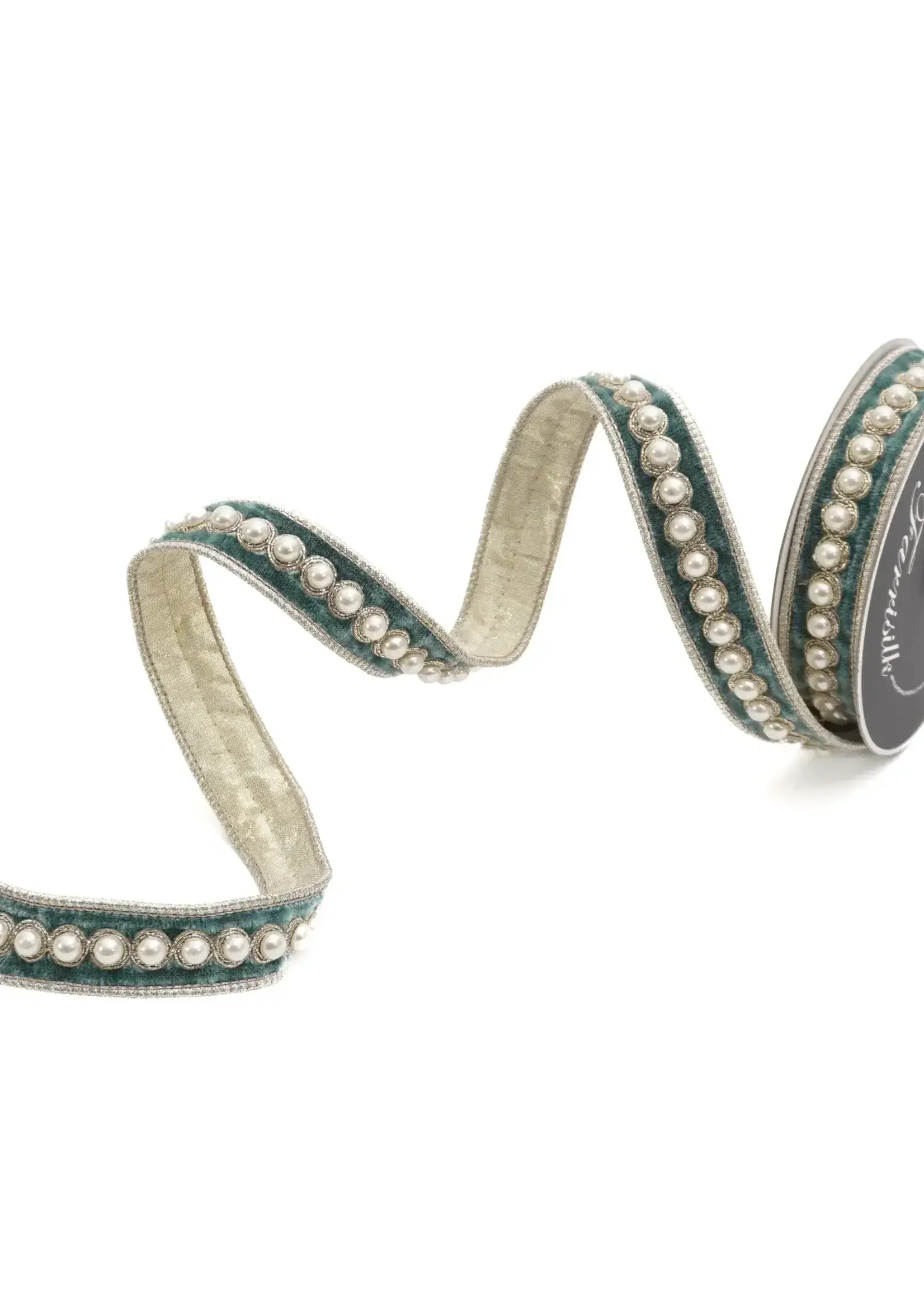 Farrisilk PEARL BORDERS RIBBON, CELADON, 1"X5YD