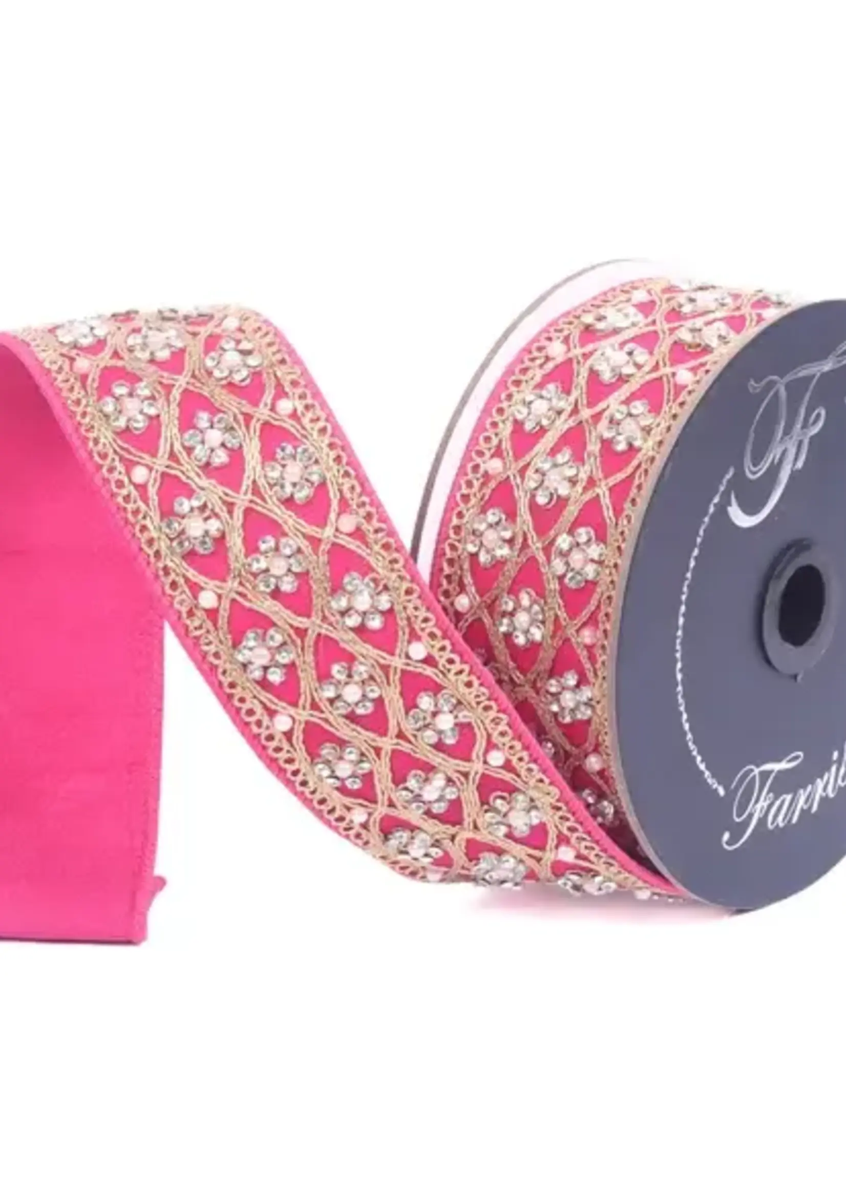 Farrisilk POSH PEARL RIBBON, HOT PINK, 2"X5YD