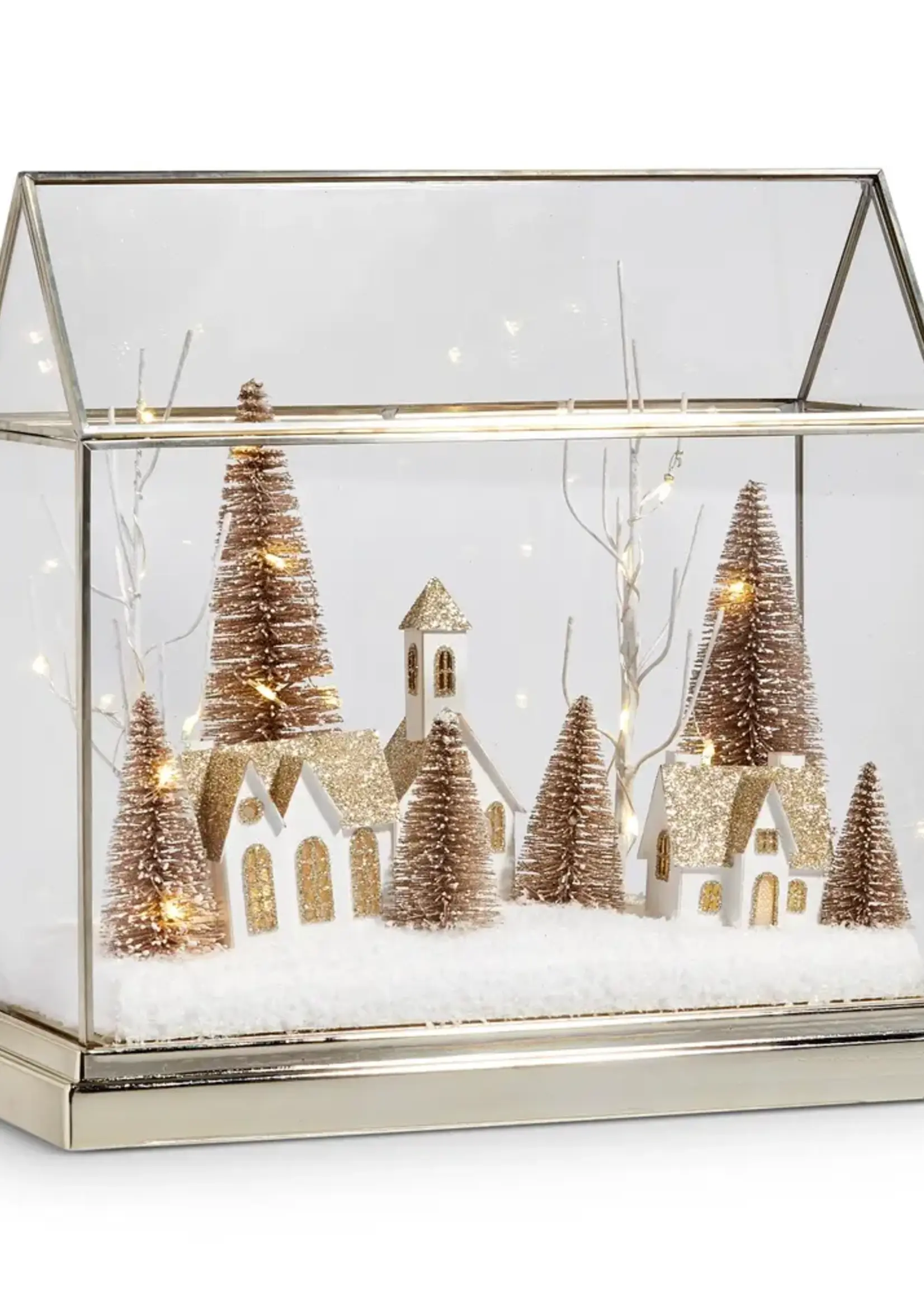 RAZ Imports 12.75" Lighted Snowy Village Terrarium