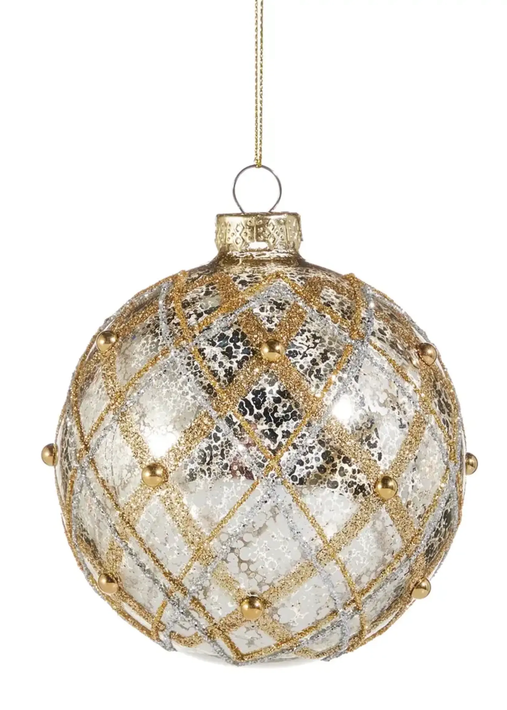 RAZ Imports 4" Silver and Gold Mercury Glass Ball Ornament