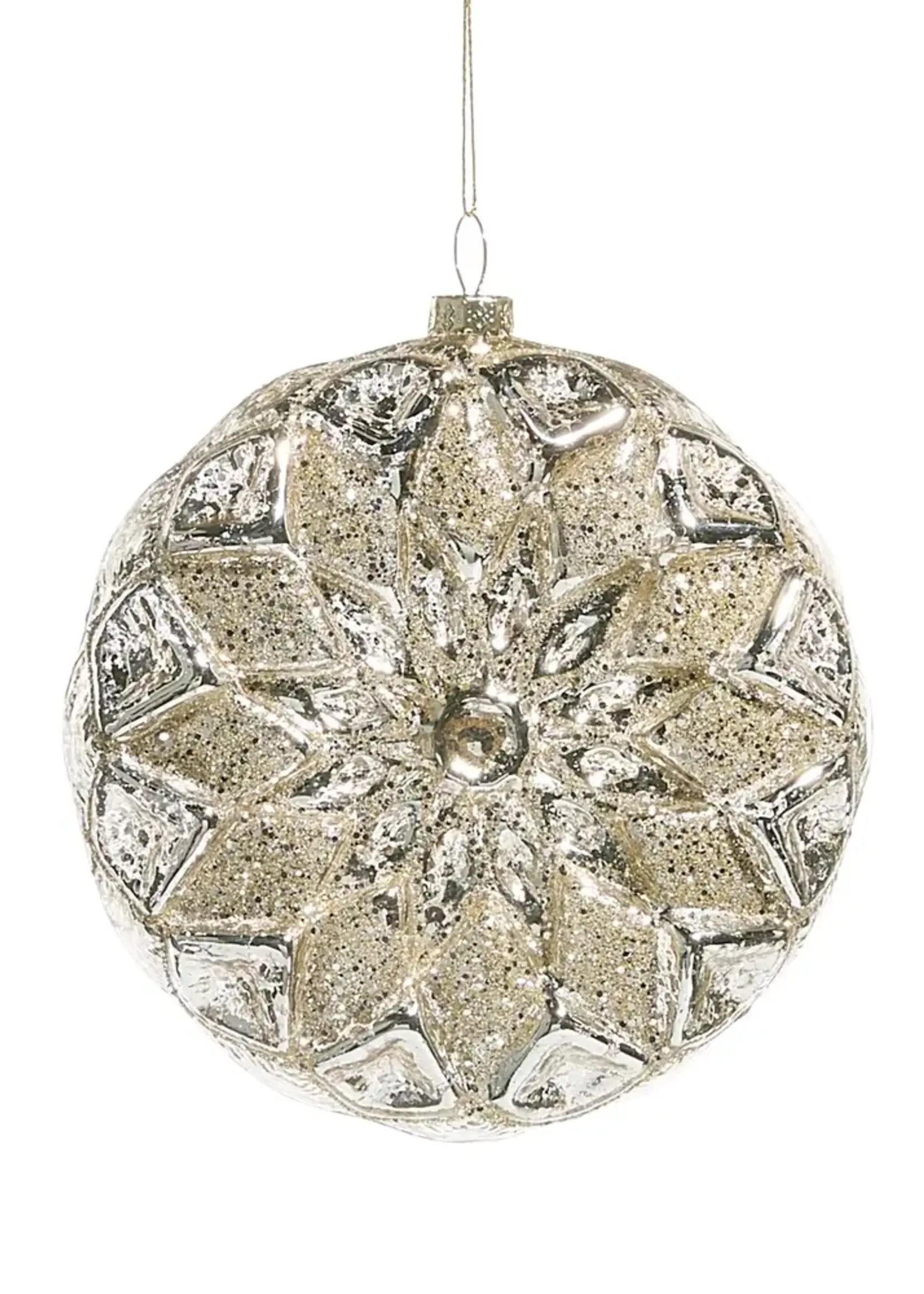 RAZ Imports 4.75" Silver Glitter Disc Ornament