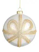 RAZ Imports RAZ - 5" Gold Bow White Ball Ornament - 4623097