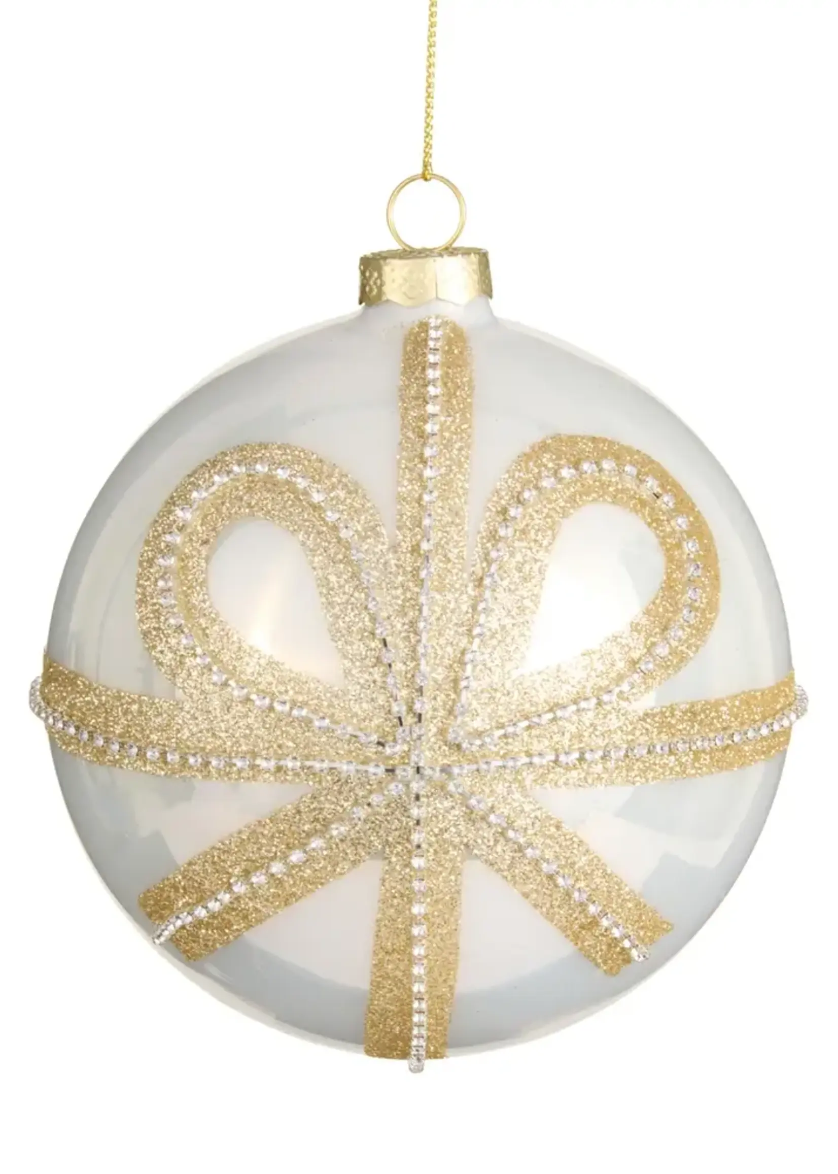RAZ Imports 5" Gold Bow White Ball Ornament