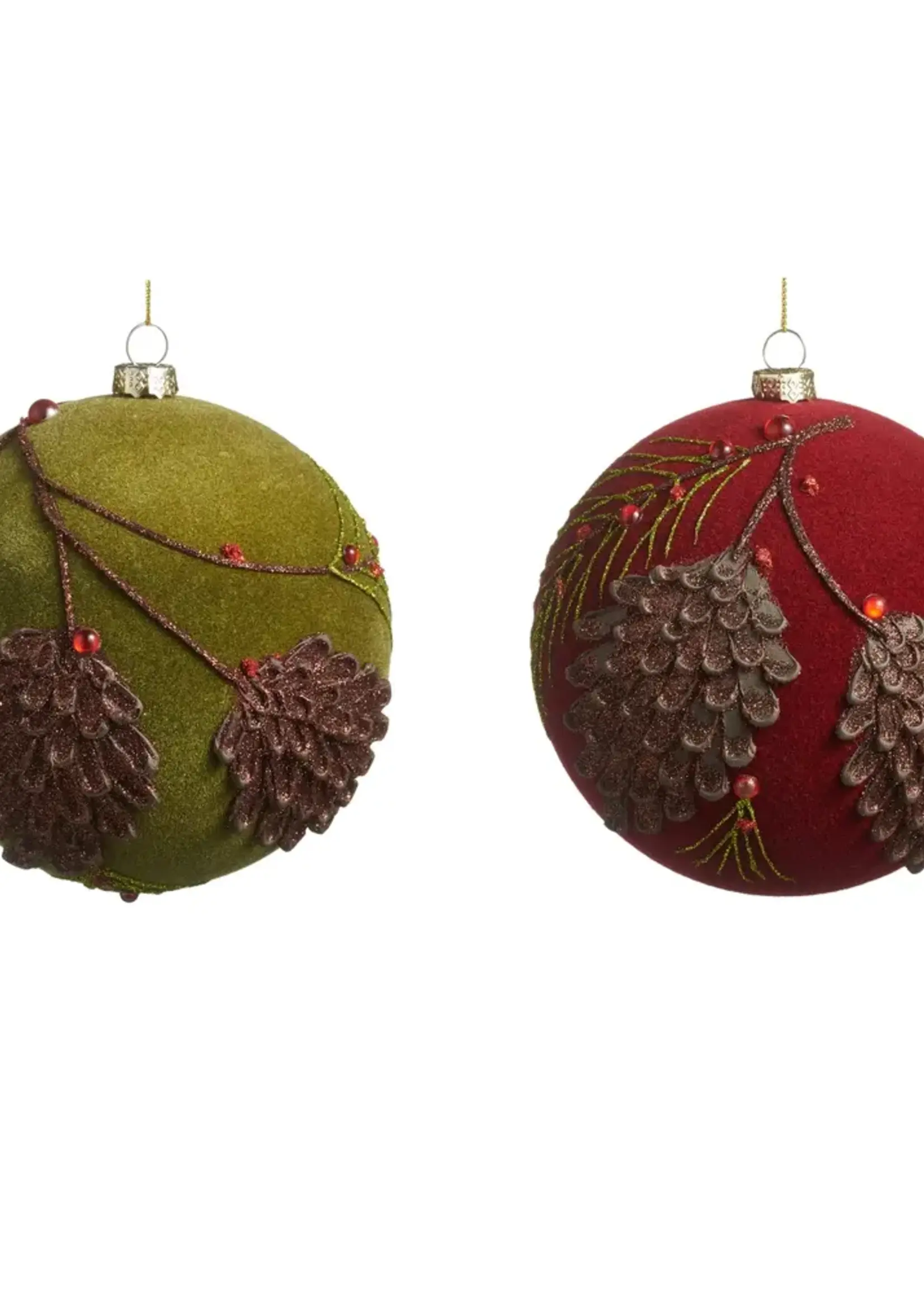 RAZ Imports 5" Flocked Glitter Pinecone Ball Ornament