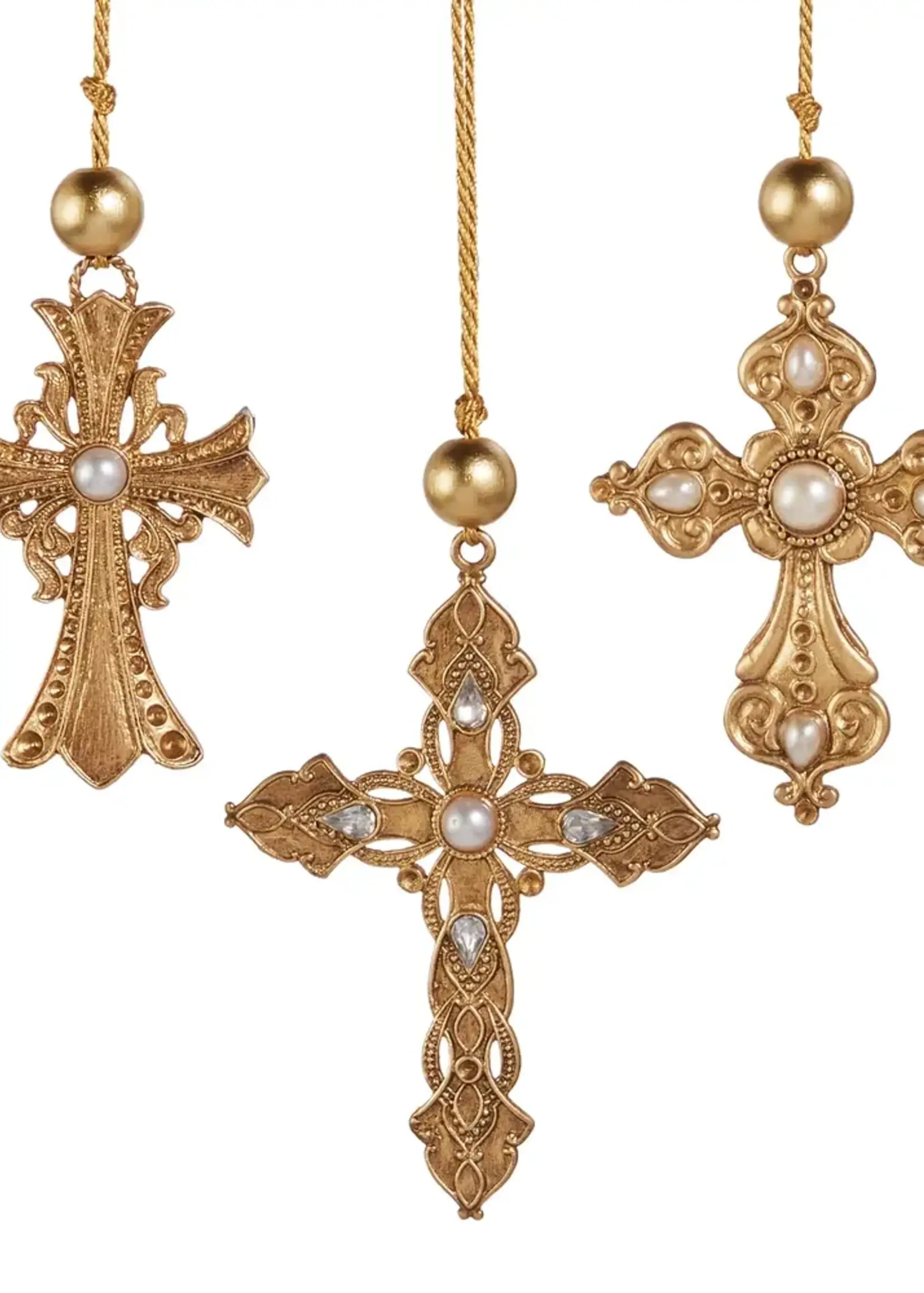 RAZ Imports Gold Cross Ornament with Pearl