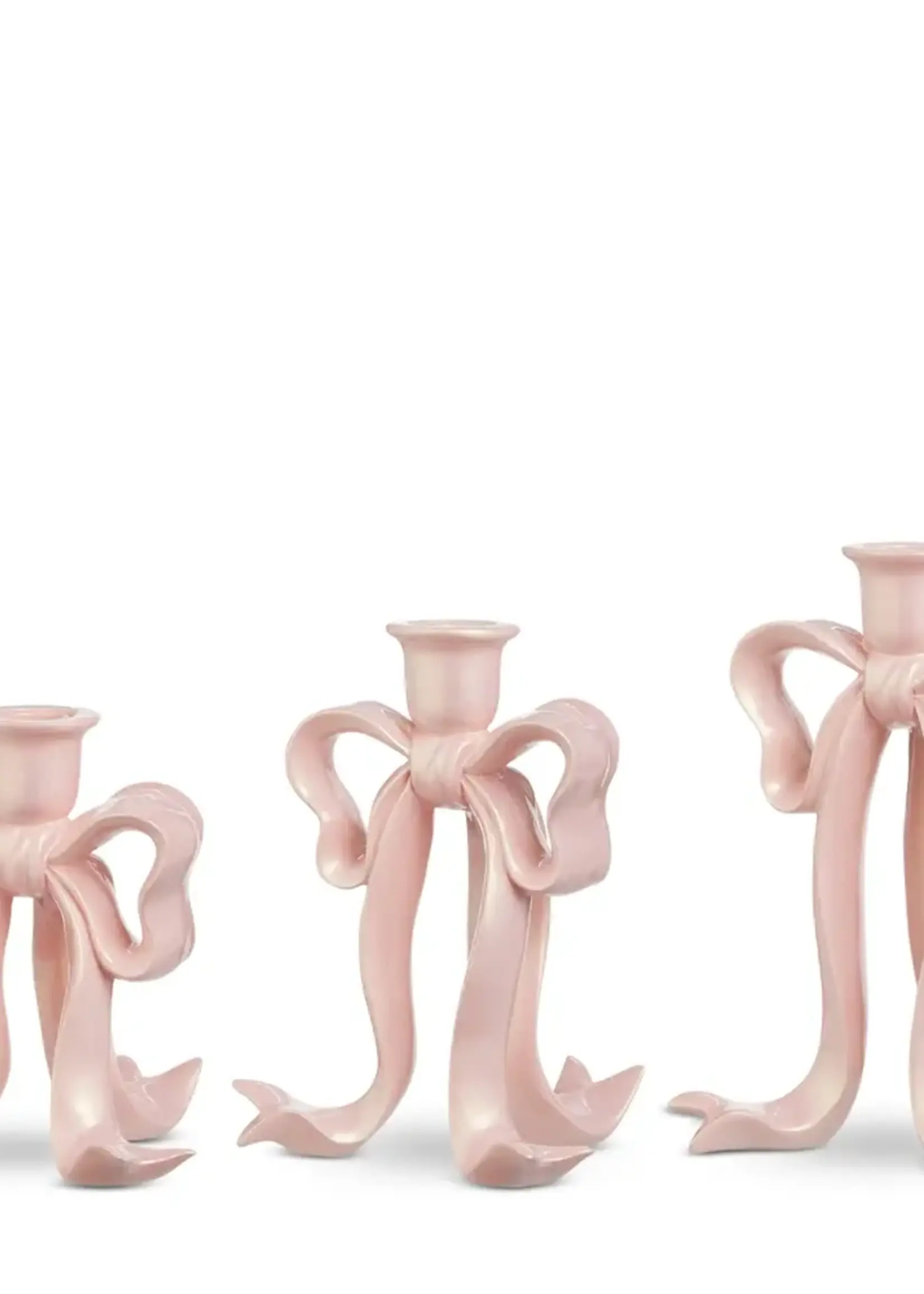RAZ Imports 9" Pink Pearlescent Bow Candlesticks