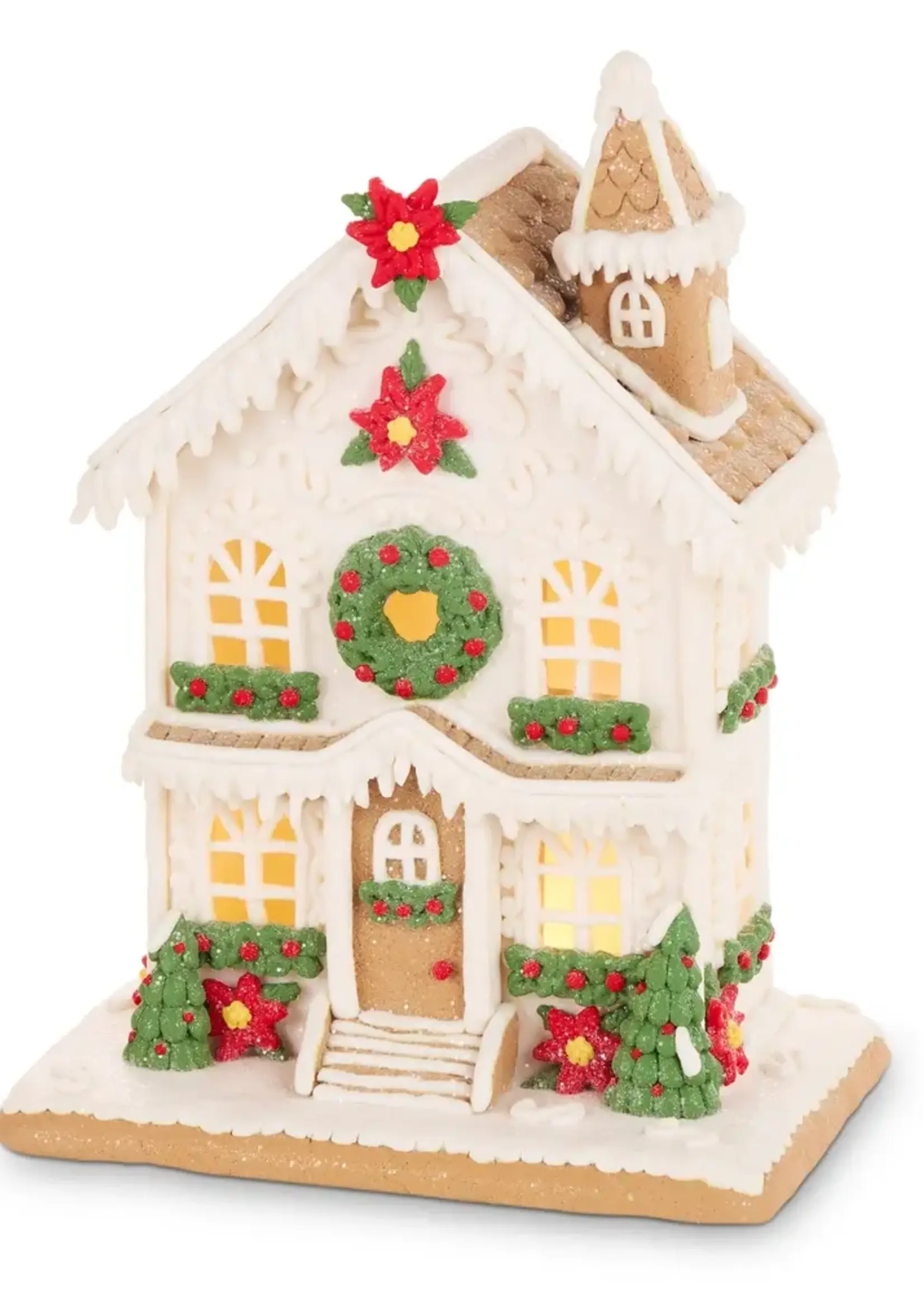 RAZ Imports Lighted Poinsettia Gingerbread House